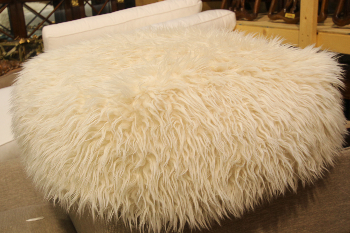 Off-White Faux Fur Pouf