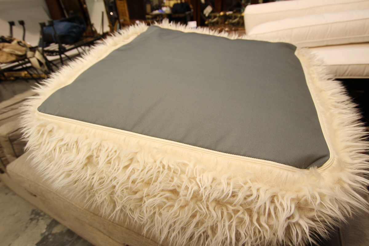 Off-White Faux Fur Pouf