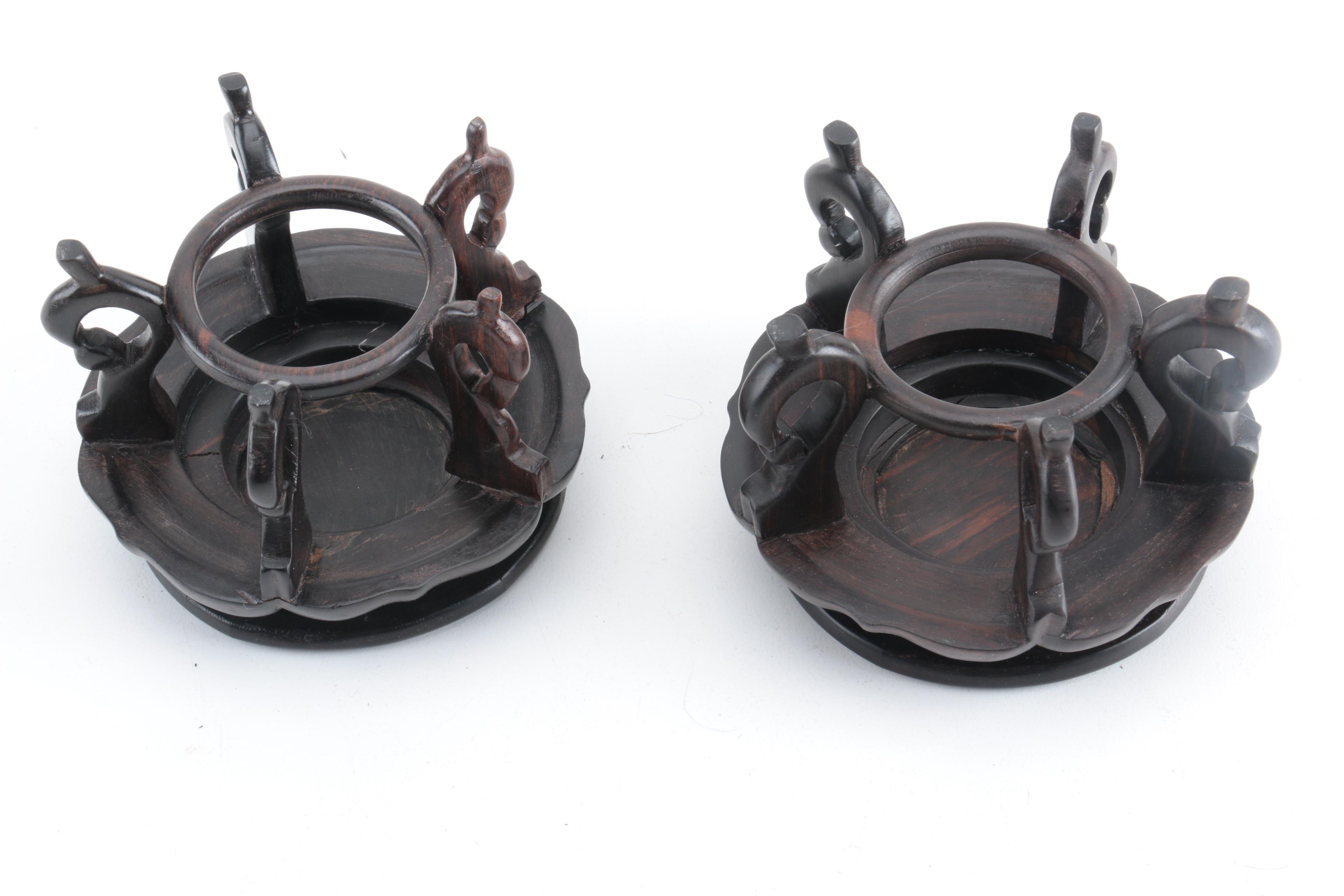 East Asian Bronze Vases with Wooden Stands