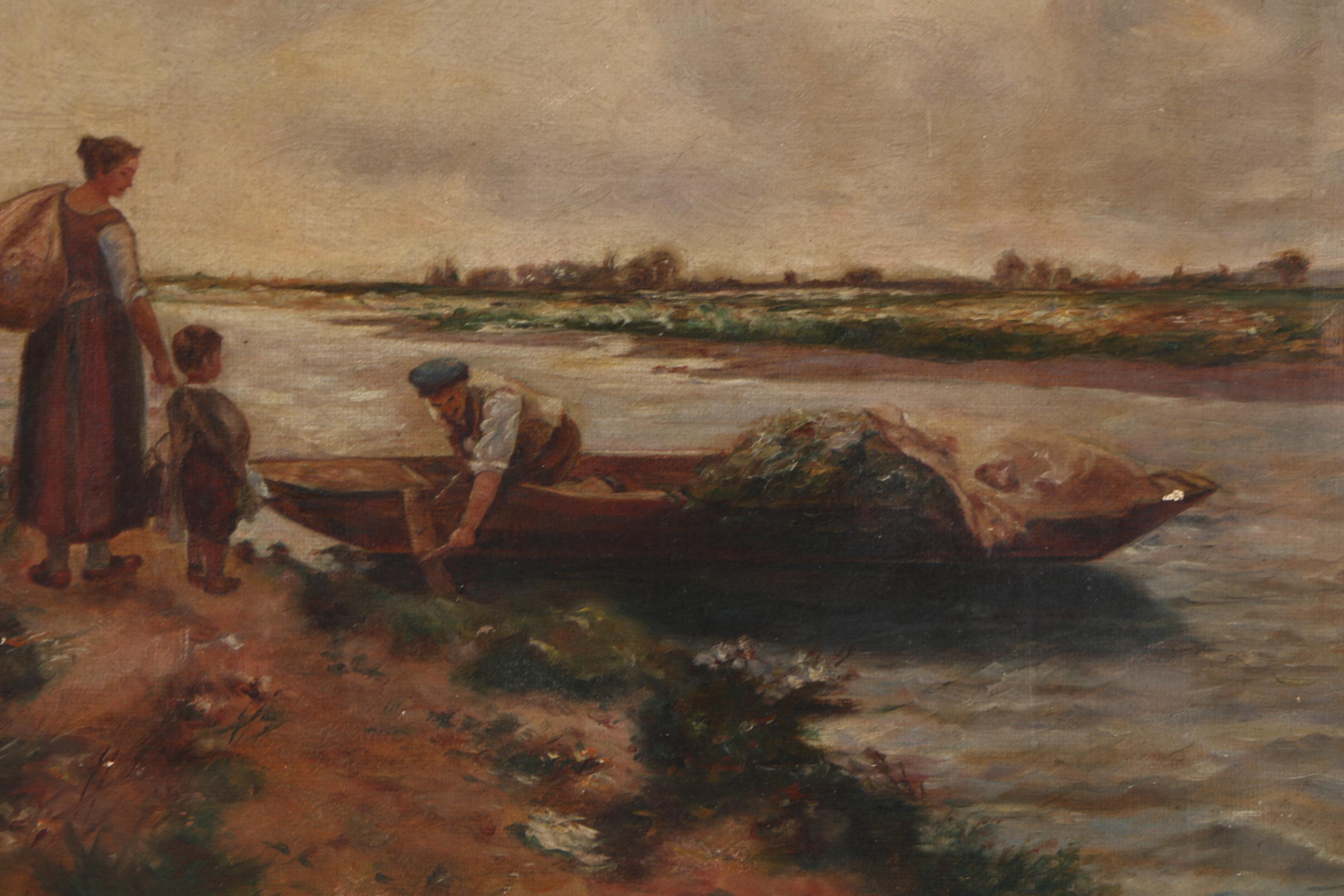 Ella G. Reynolds Oil Painting on Canvas "The Ferryman"