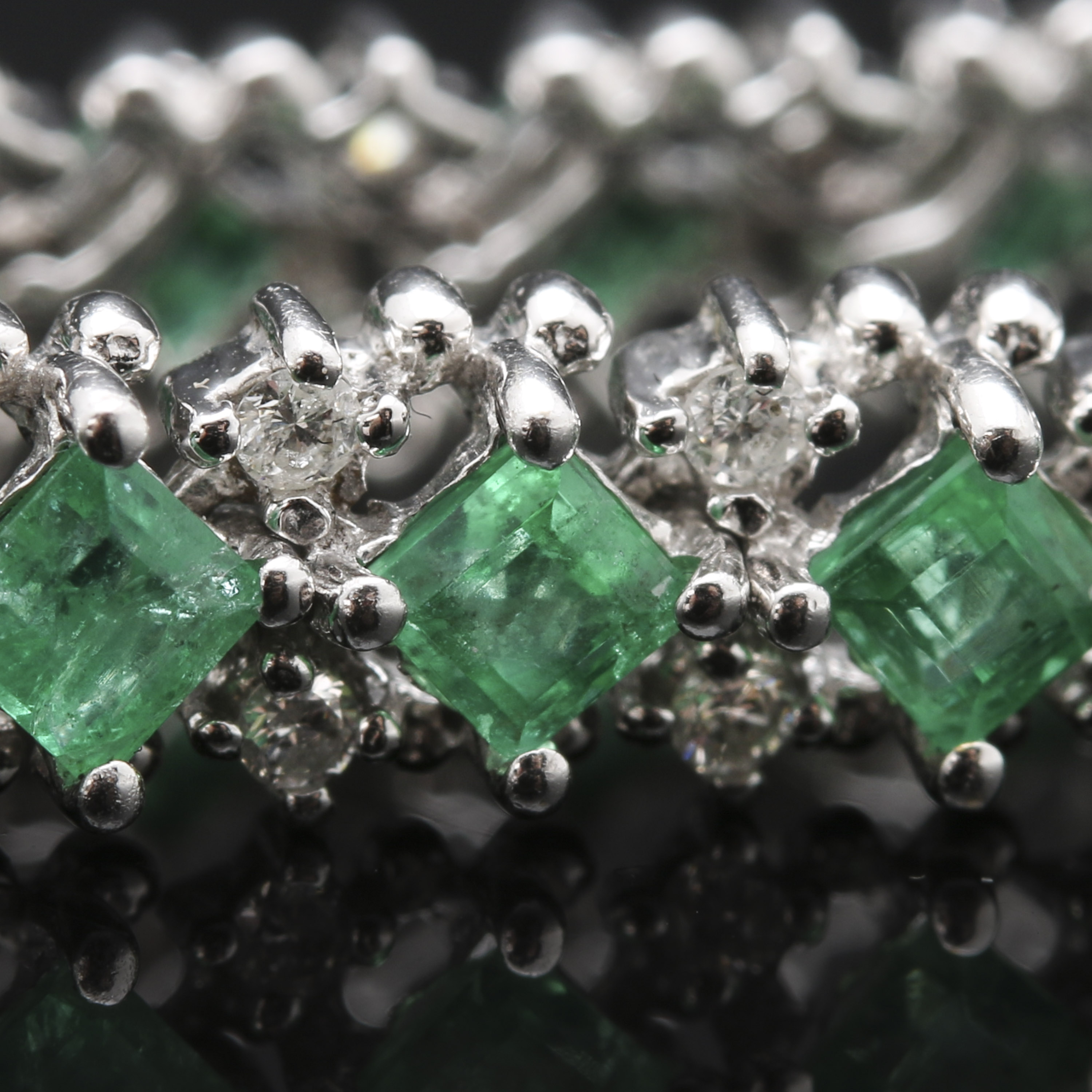 14K White Gold Emerald and Diamond Tennis Bracelet