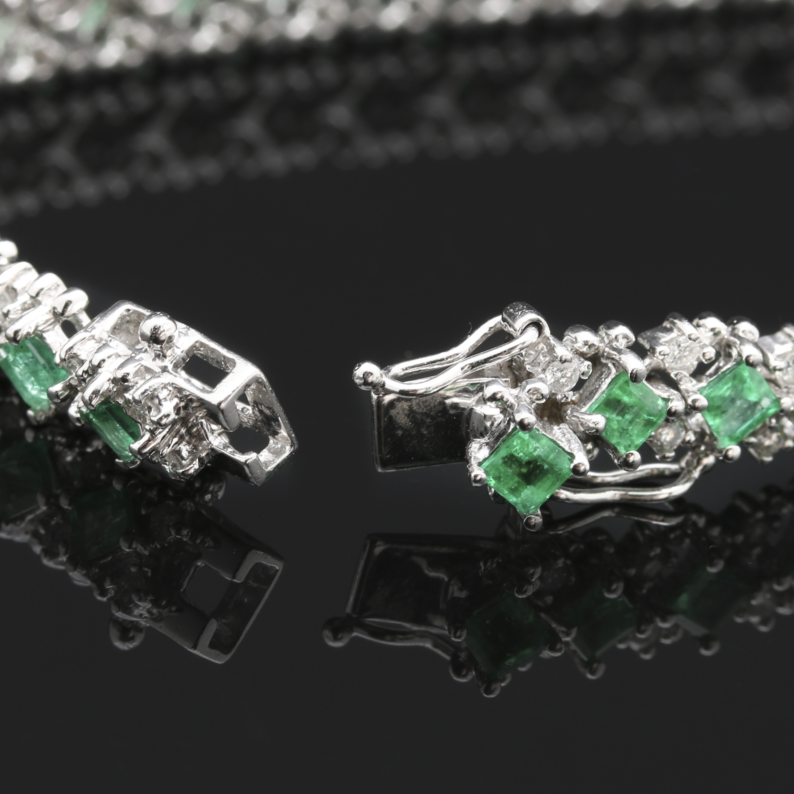 14K White Gold Emerald and Diamond Tennis Bracelet