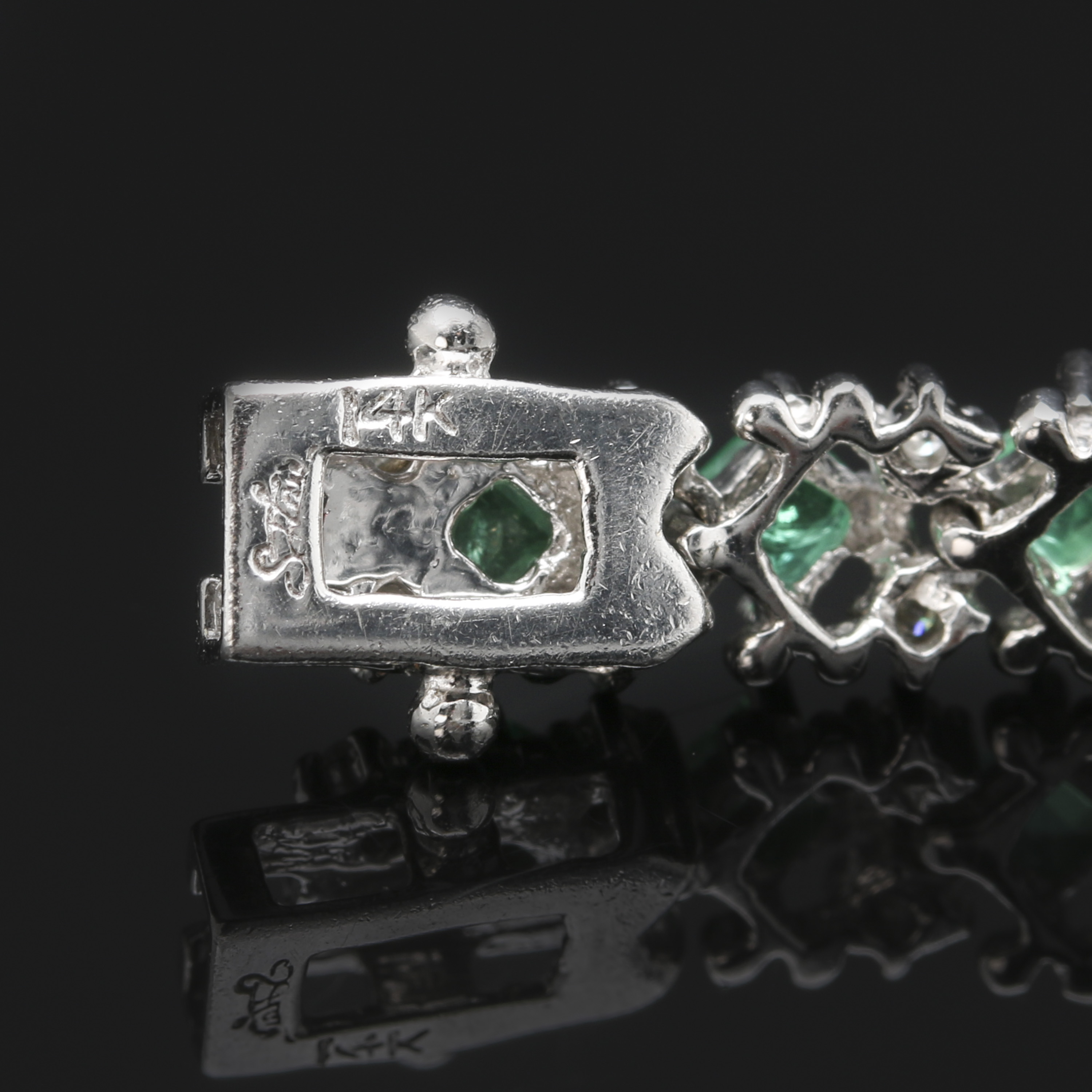 14K White Gold Emerald and Diamond Tennis Bracelet