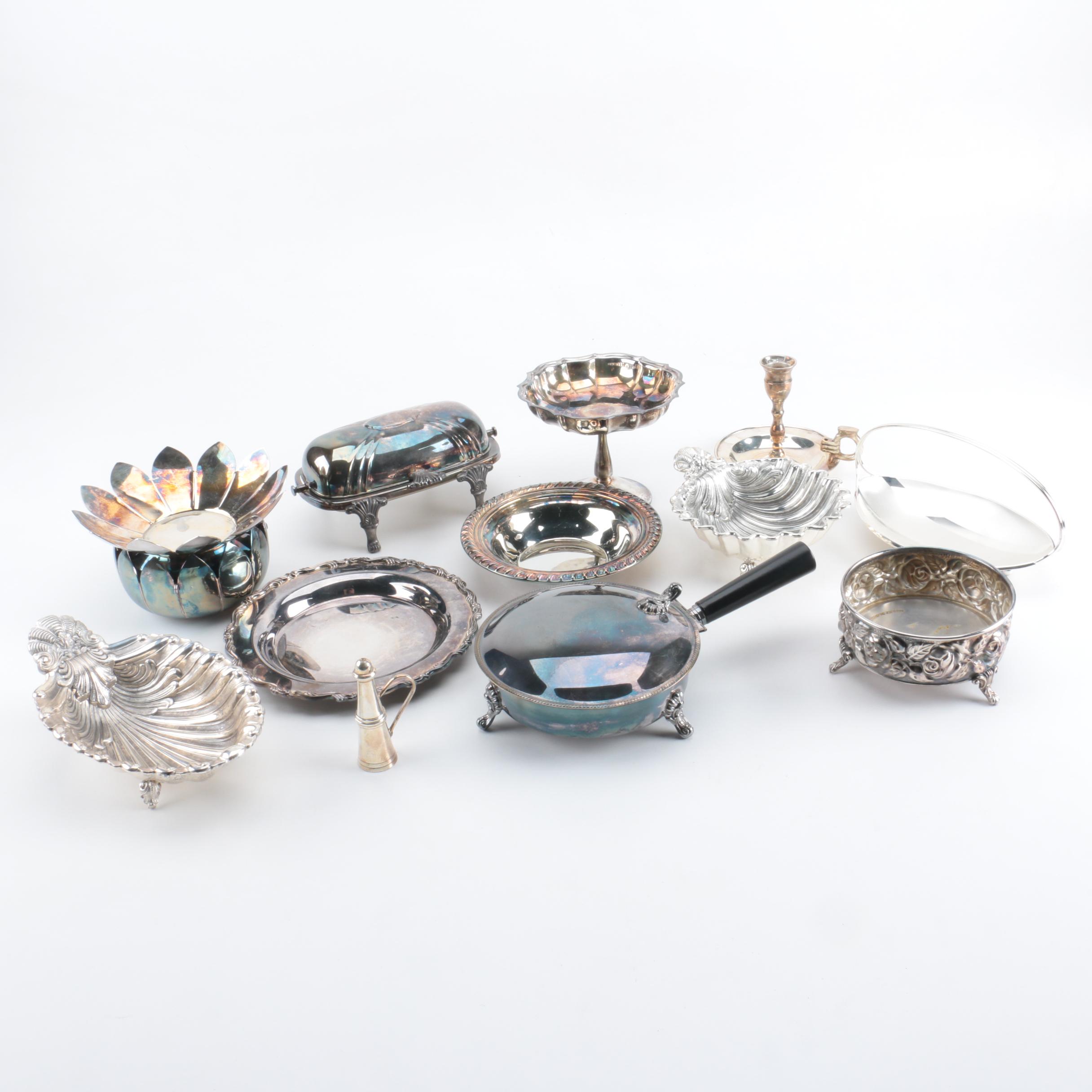 F.B. Rogers Silver Plate Shell Dish and Assorted Silver Plate Home Décor