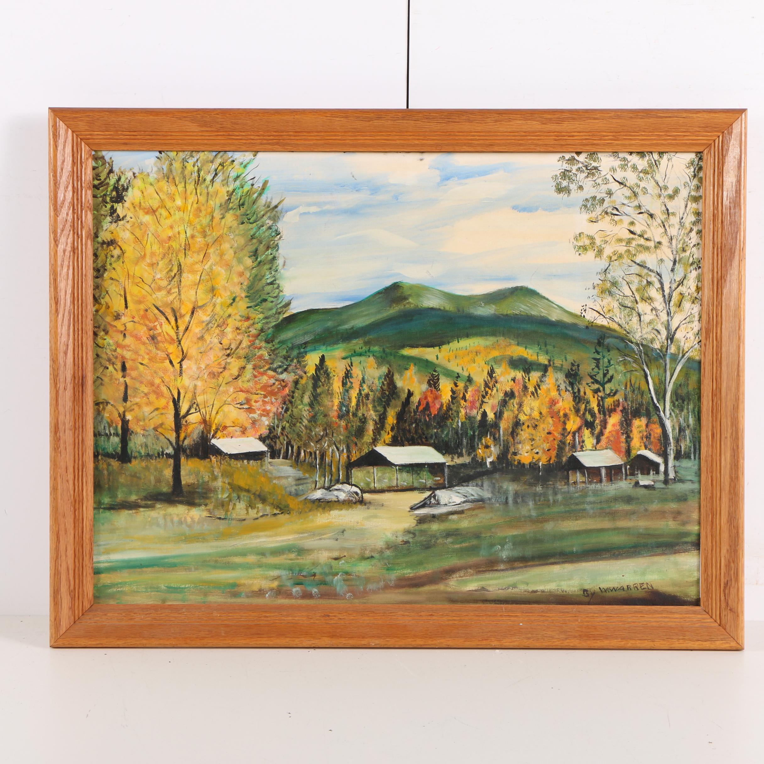 William E. Warren Acrylic Painting on Canvas Board "Campsite Baxter S. P. Maine"