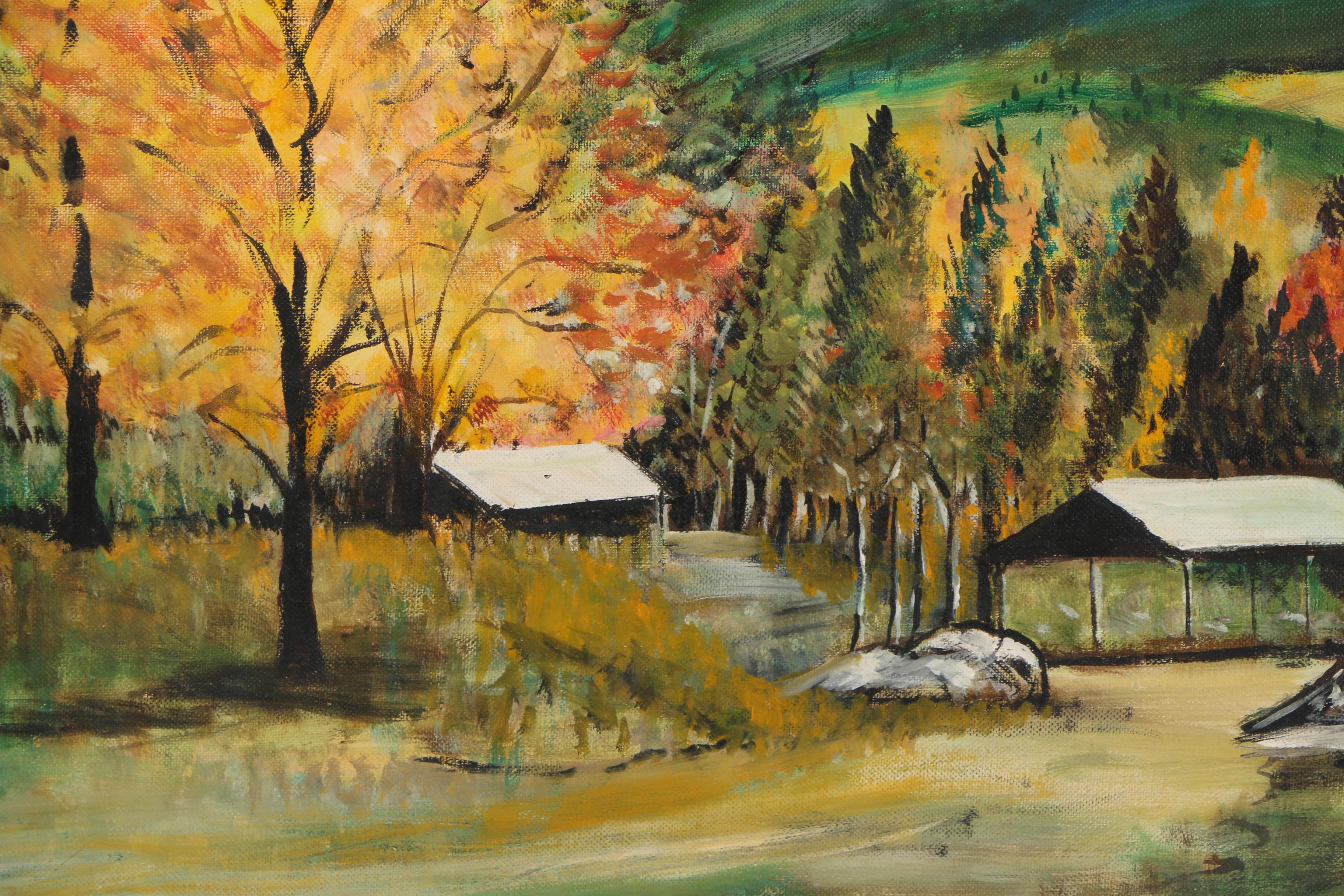 William E. Warren Acrylic Painting on Canvas Board "Campsite Baxter S. P. Maine"