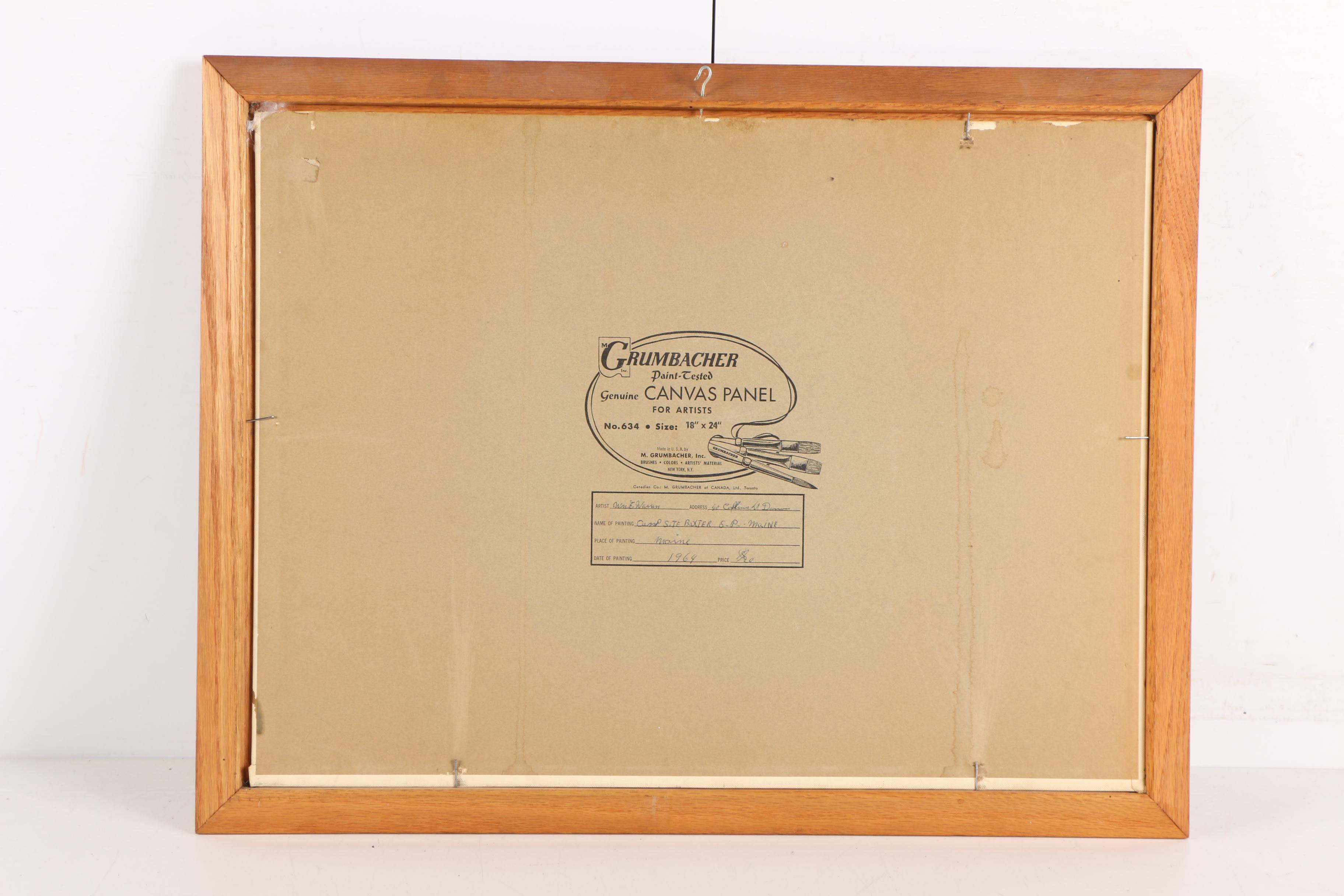 William E. Warren Acrylic Painting on Canvas Board "Campsite Baxter S. P. Maine"