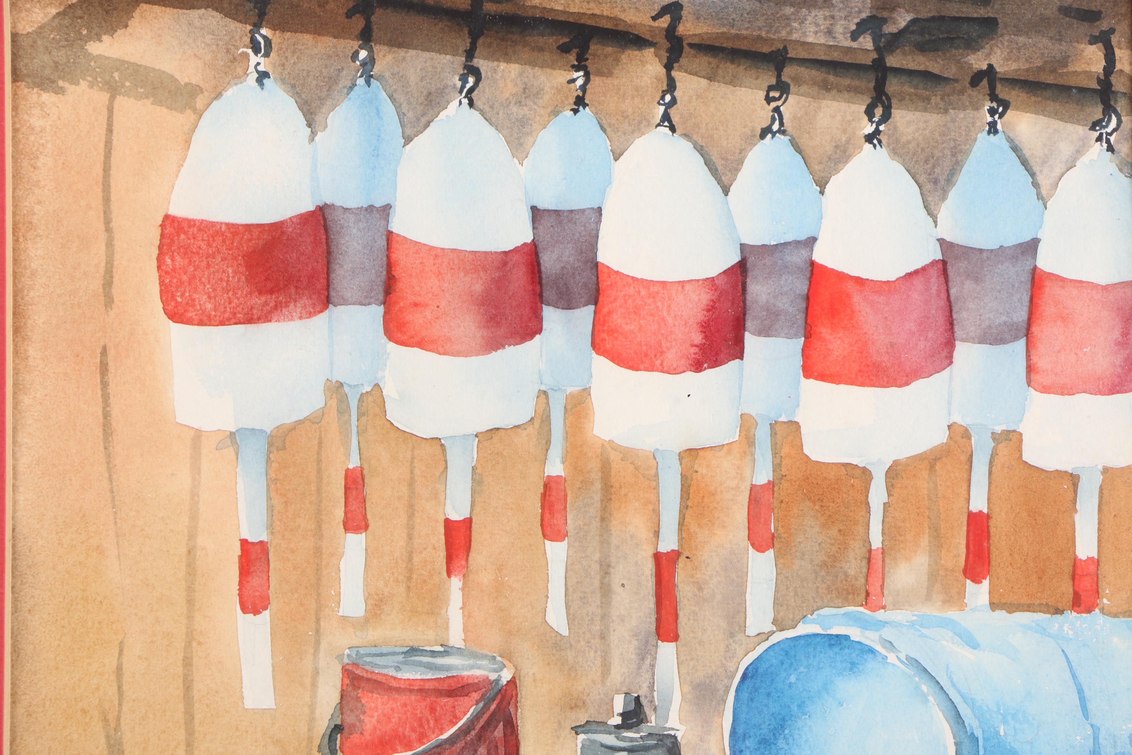 Gail Cleveland Watercolor Painting on Paper of Fisherman Desk