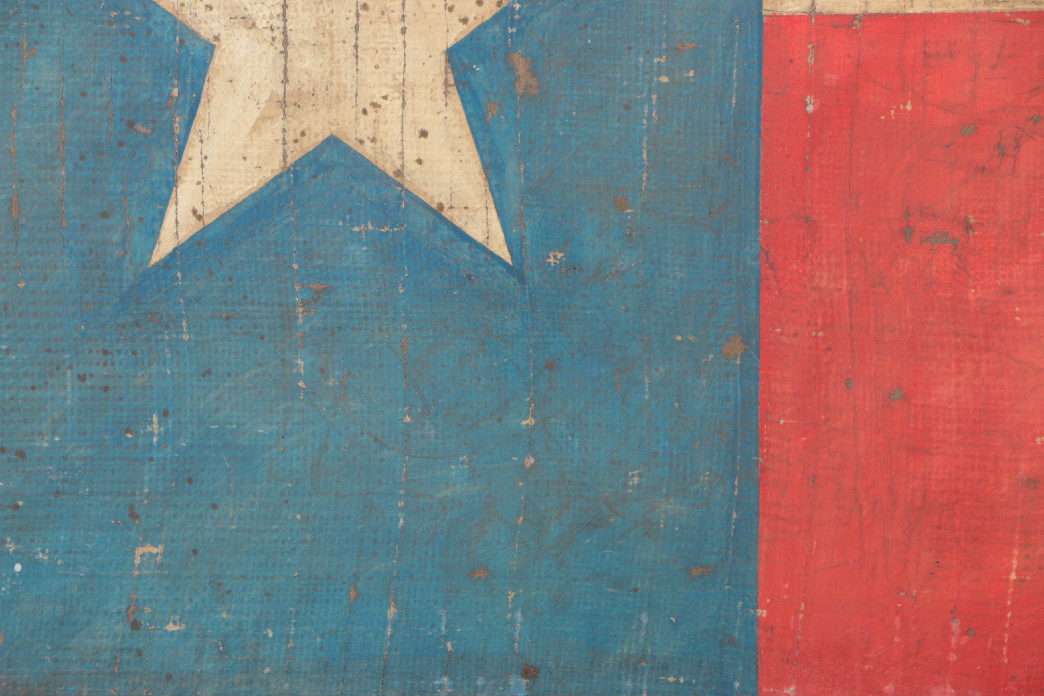 Attributed to Jacques Lamy Fresco Painting on Burlap of Texas Flag