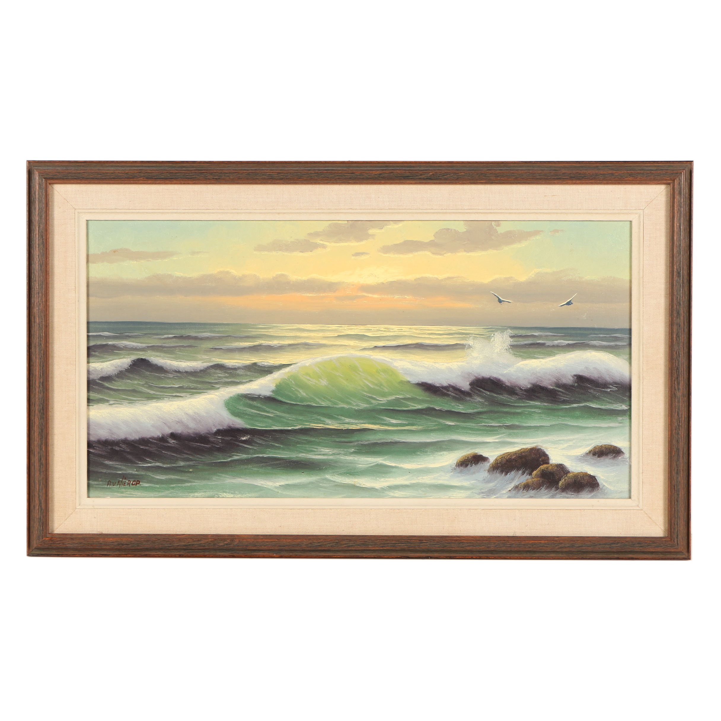 A.V. Nierop Oil Painting on Canvas Board Seascape