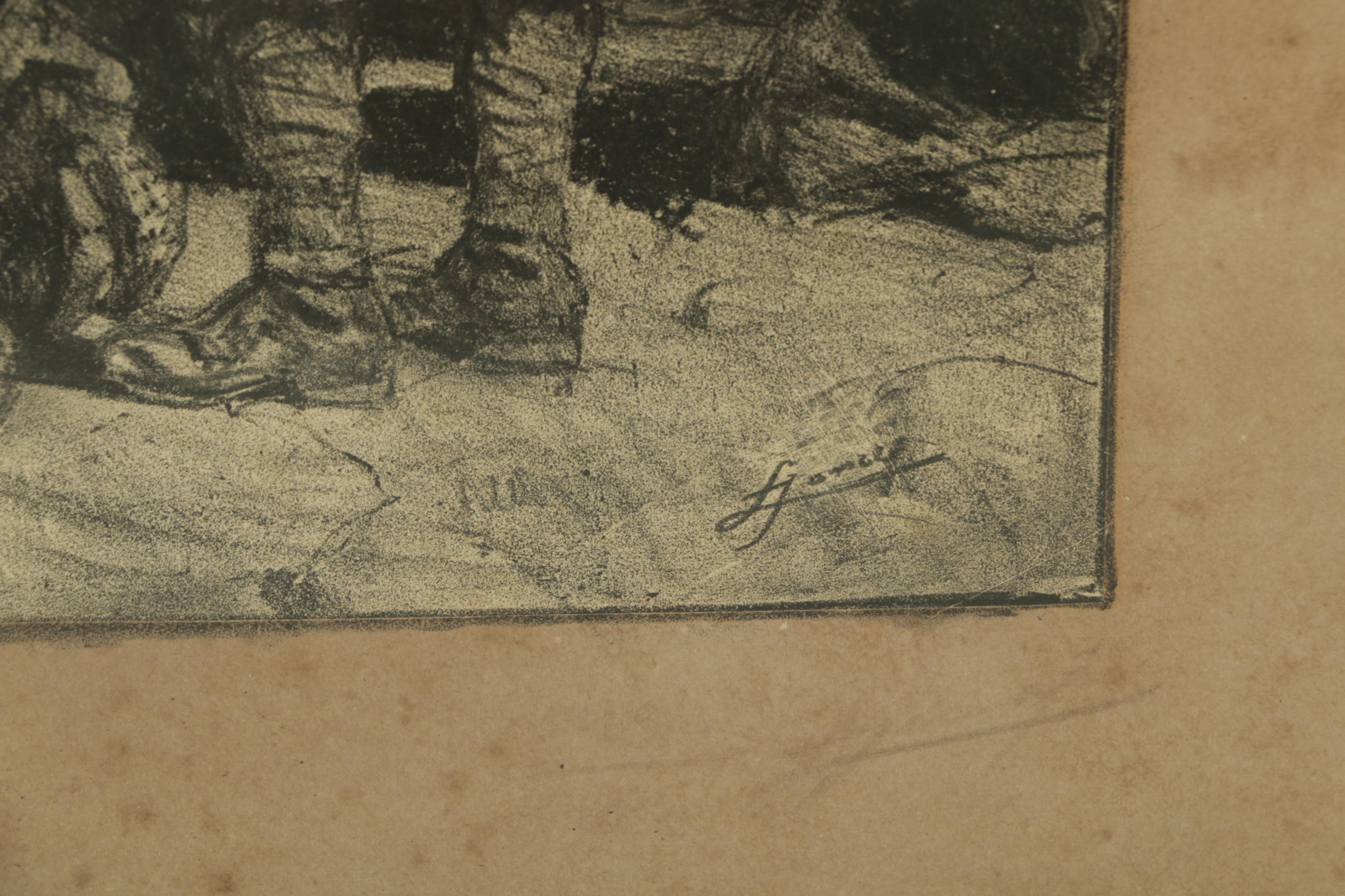 Early 20th-Century Lithograph on Paper of World War I Soldiers Praying