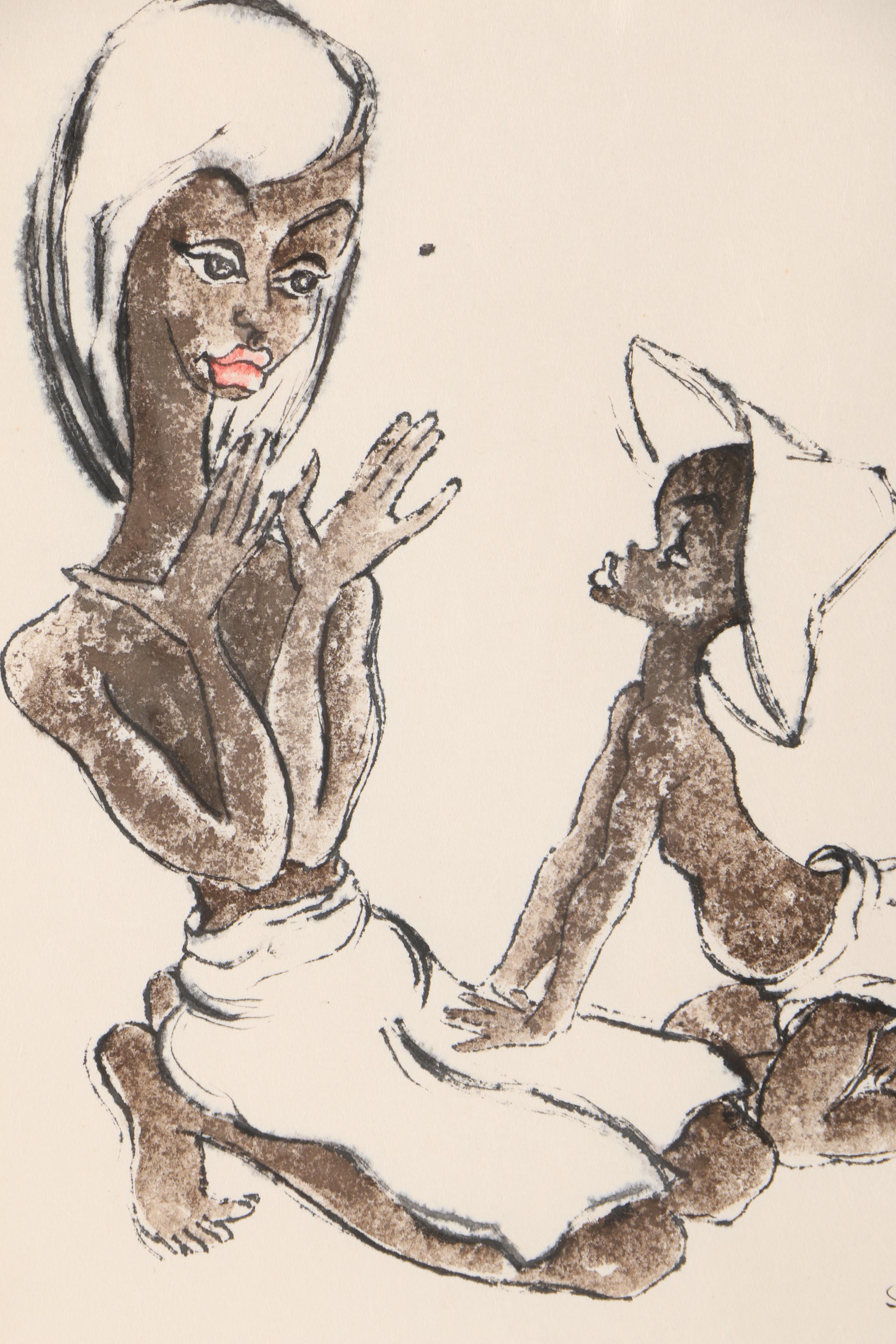 1958 Socha Svender Signed Watercolor and Ink Painting on Paper