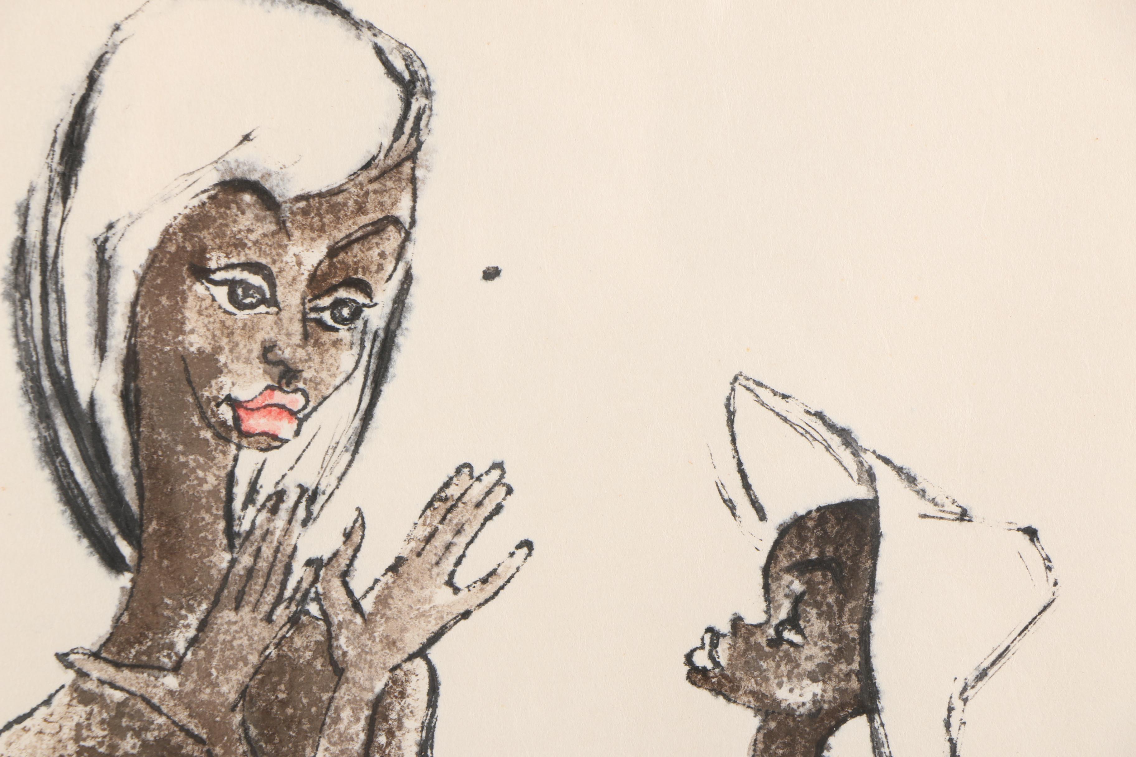 1958 Socha Svender Signed Watercolor and Ink Painting on Paper