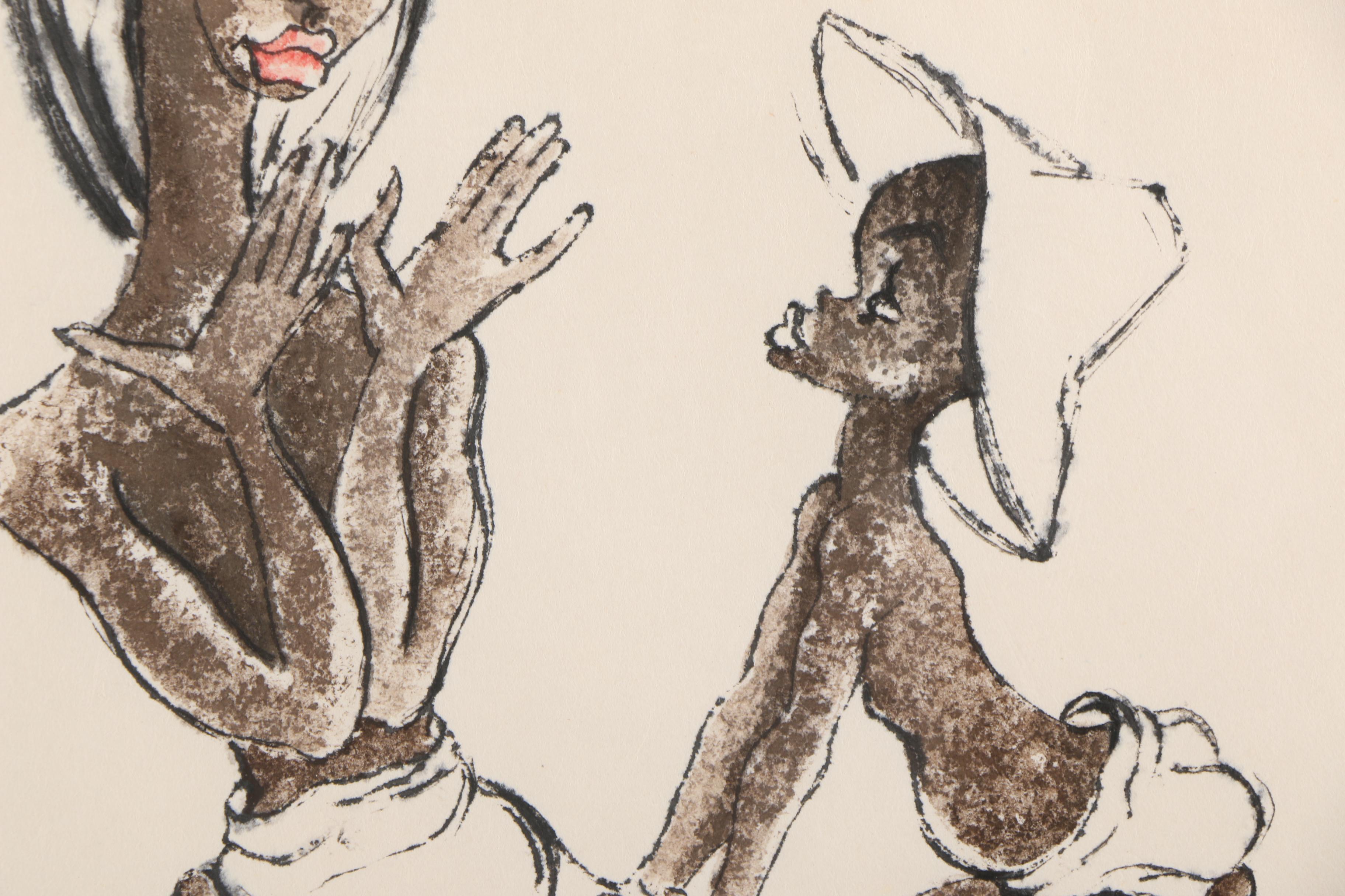 1958 Socha Svender Signed Watercolor and Ink Painting on Paper