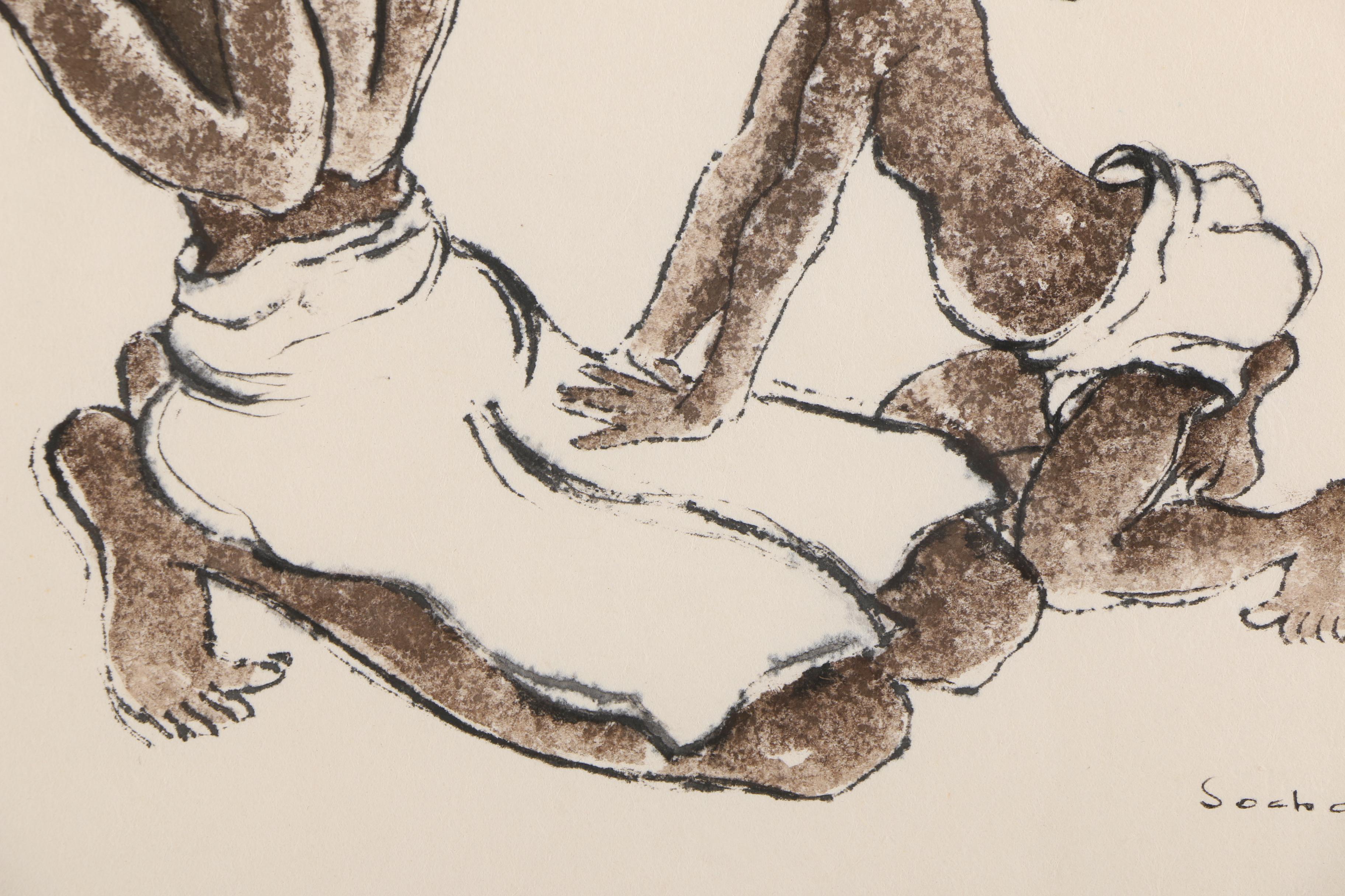 1958 Socha Svender Signed Watercolor and Ink Painting on Paper