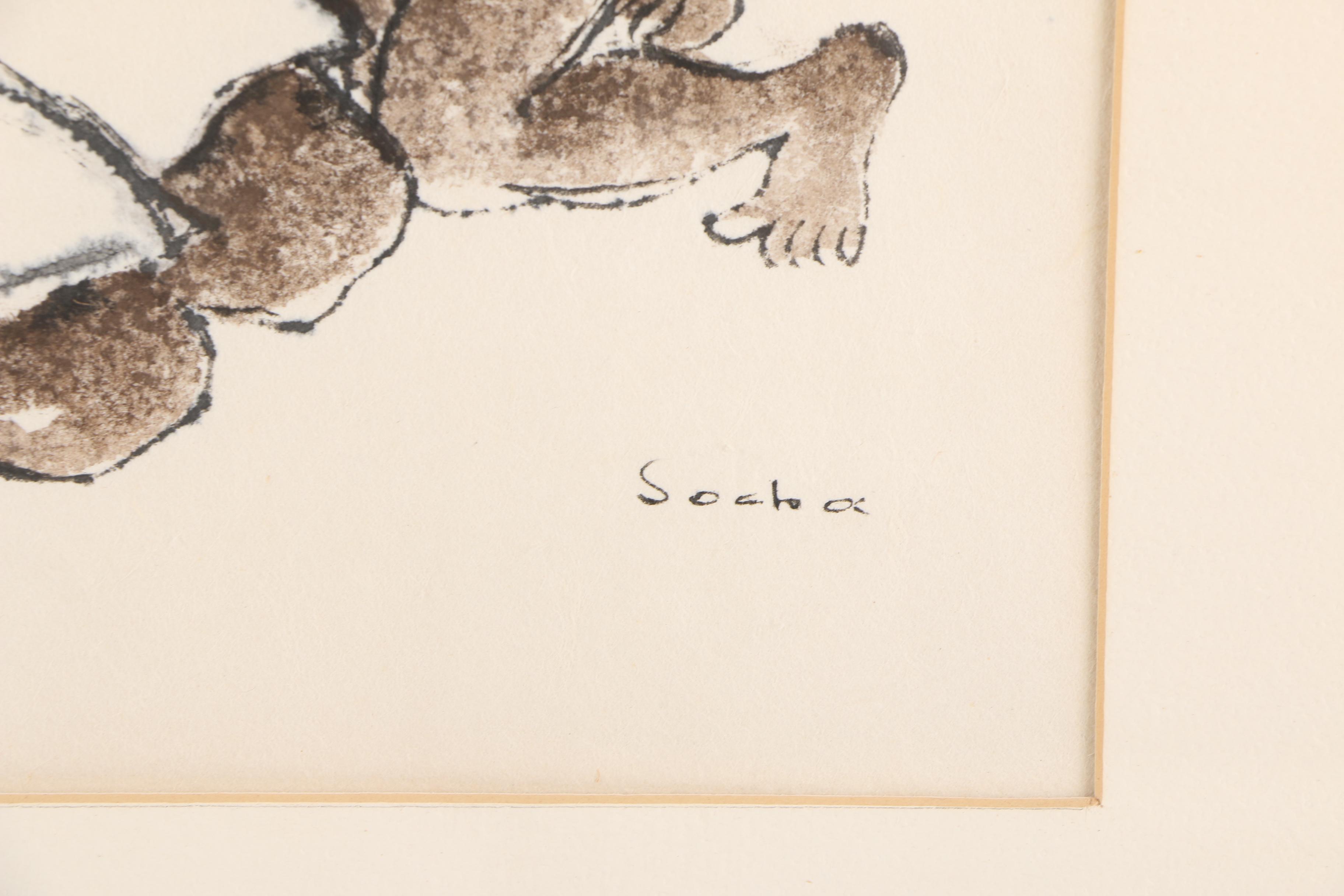 1958 Socha Svender Signed Watercolor and Ink Painting on Paper