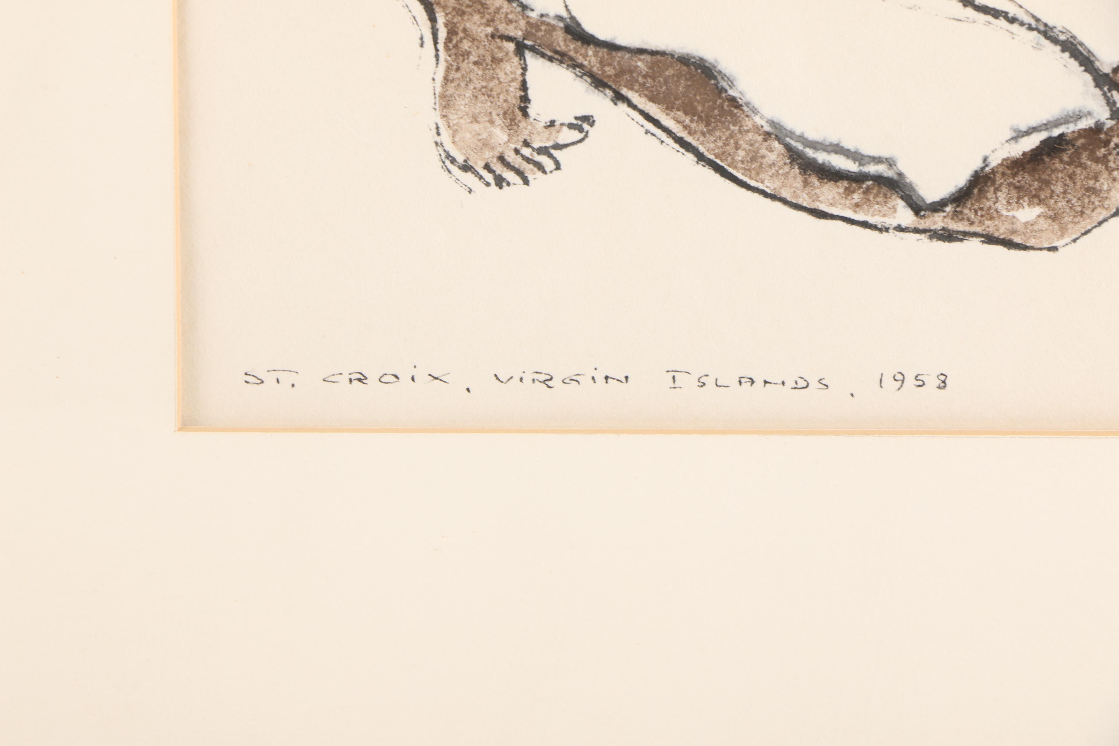 1958 Socha Svender Signed Watercolor and Ink Painting on Paper