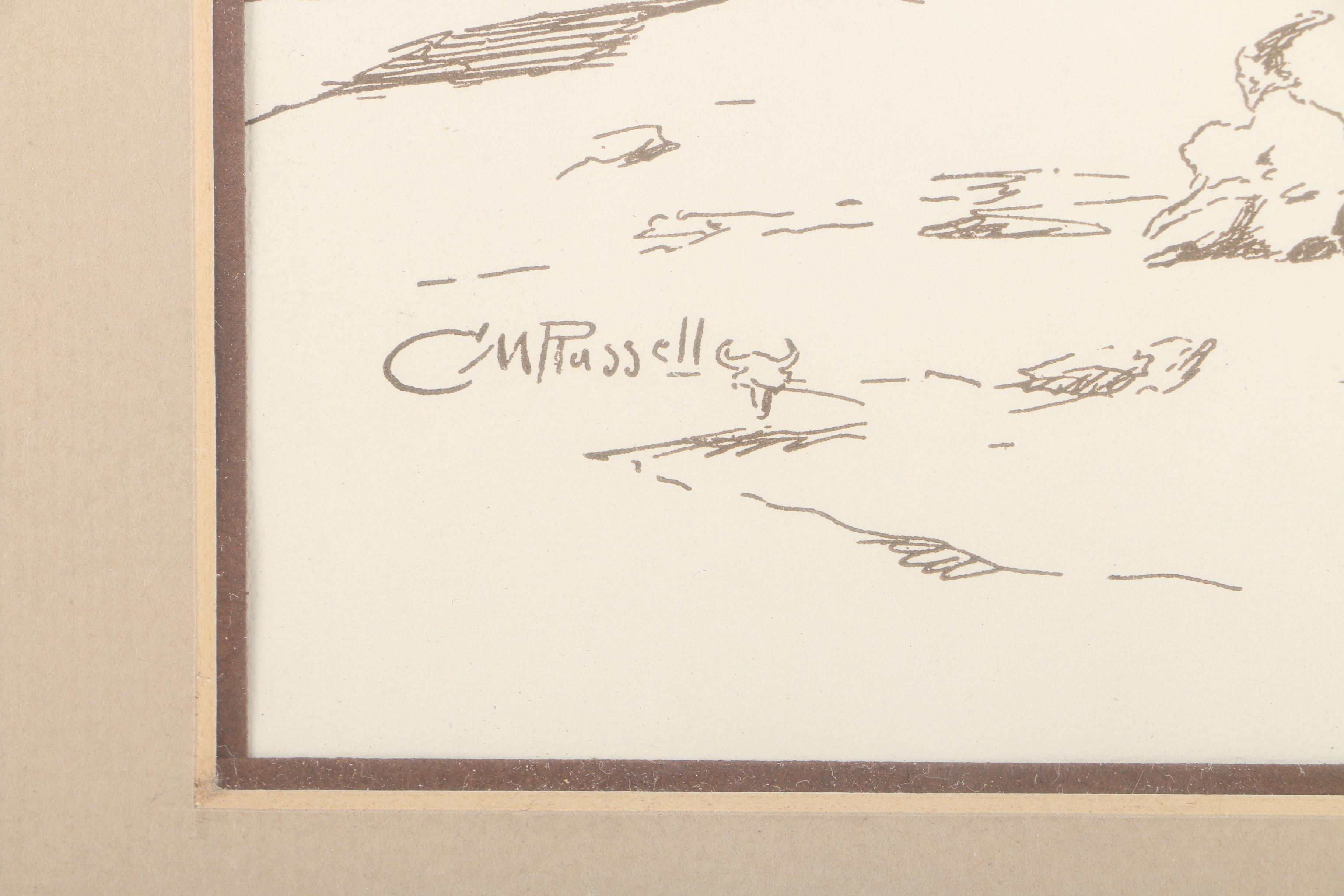 Lithograph on Paper After C. M. Russell "Nature's Cattle"