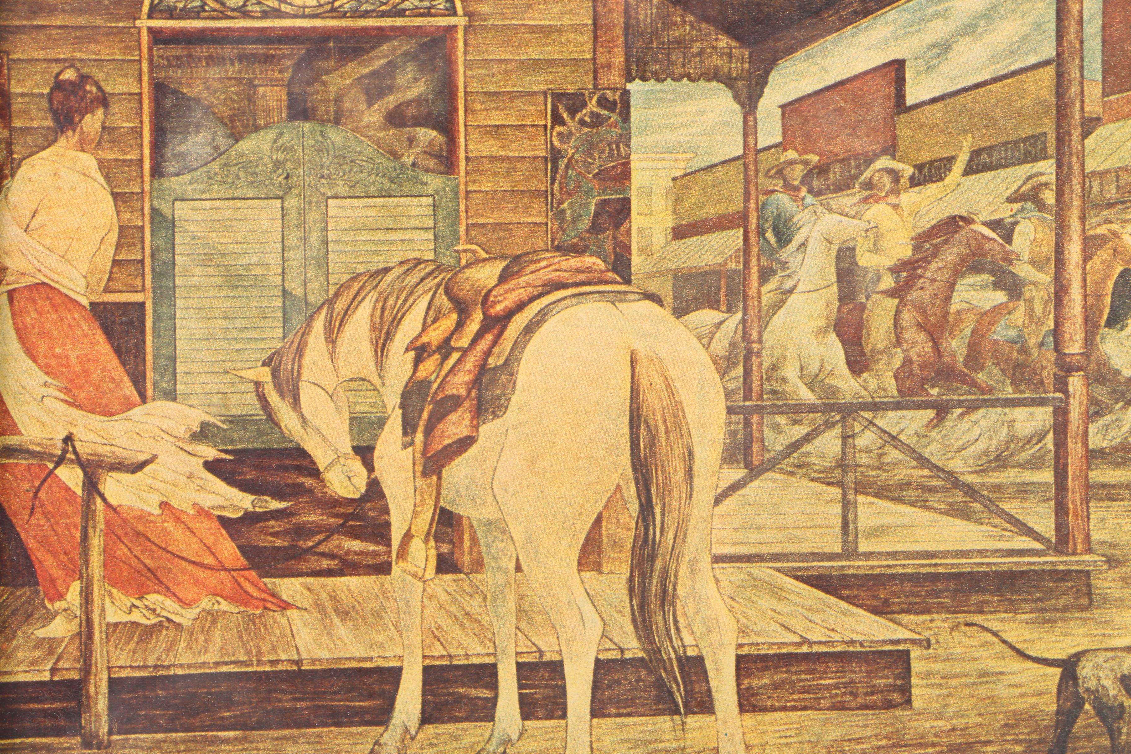 Offset Lithograph on Paper of Old West Scene