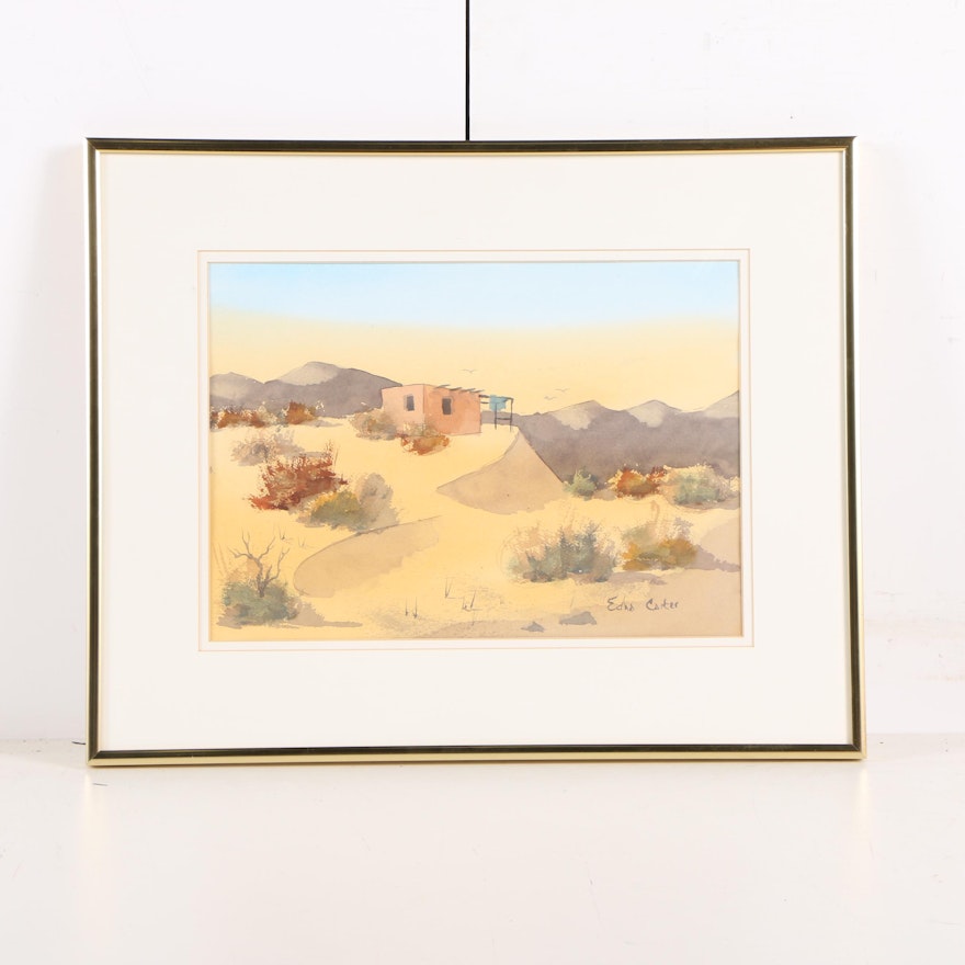 Edna Carter Watercolor Painting on Paper of Southwestern Desert Landscape