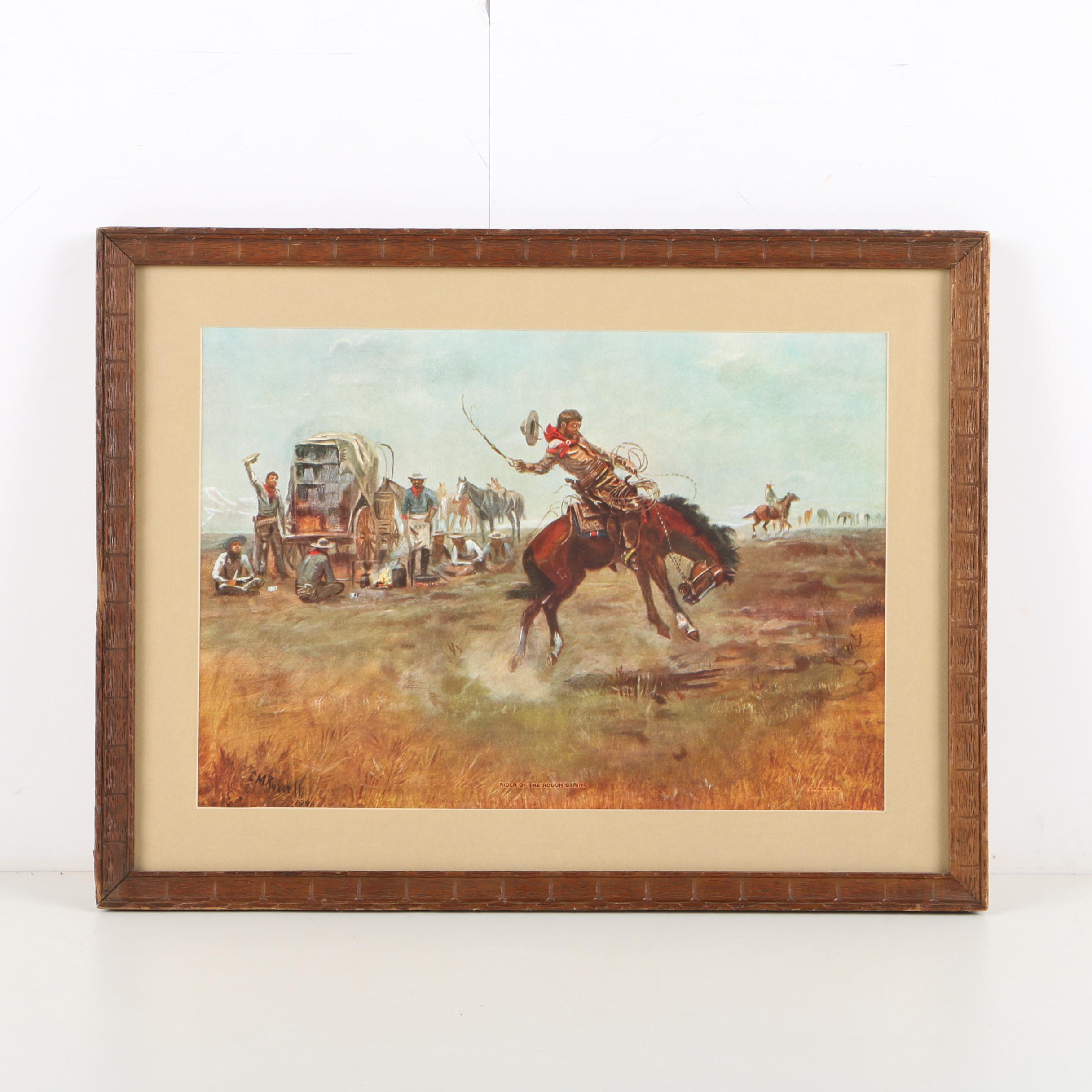 Offset Lithograph After Charles M. Russell's "Rider of the Rough String"