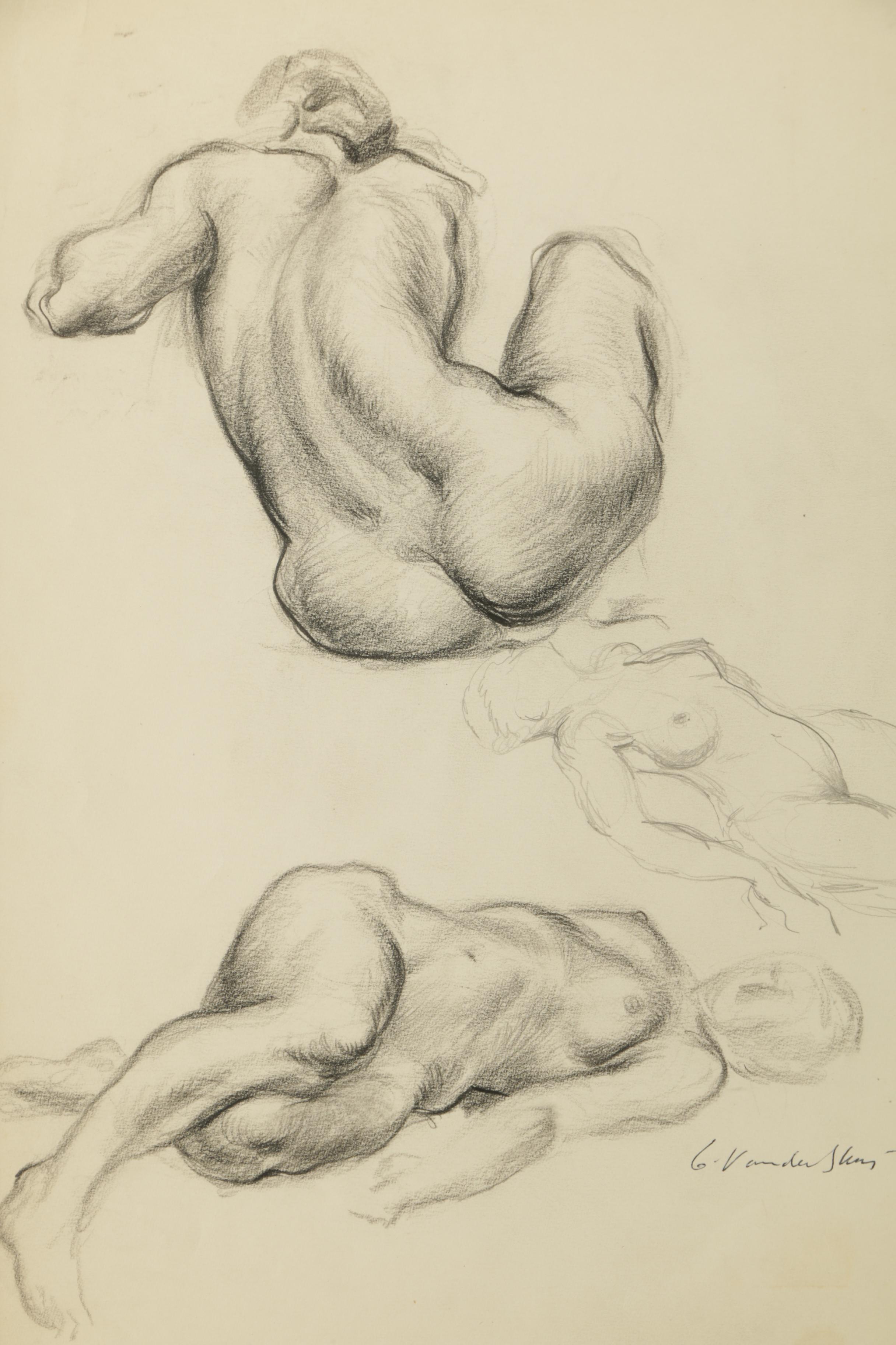 George Vander Sluis Graphite and Charcoal Drawing on Paper of Figure Studies