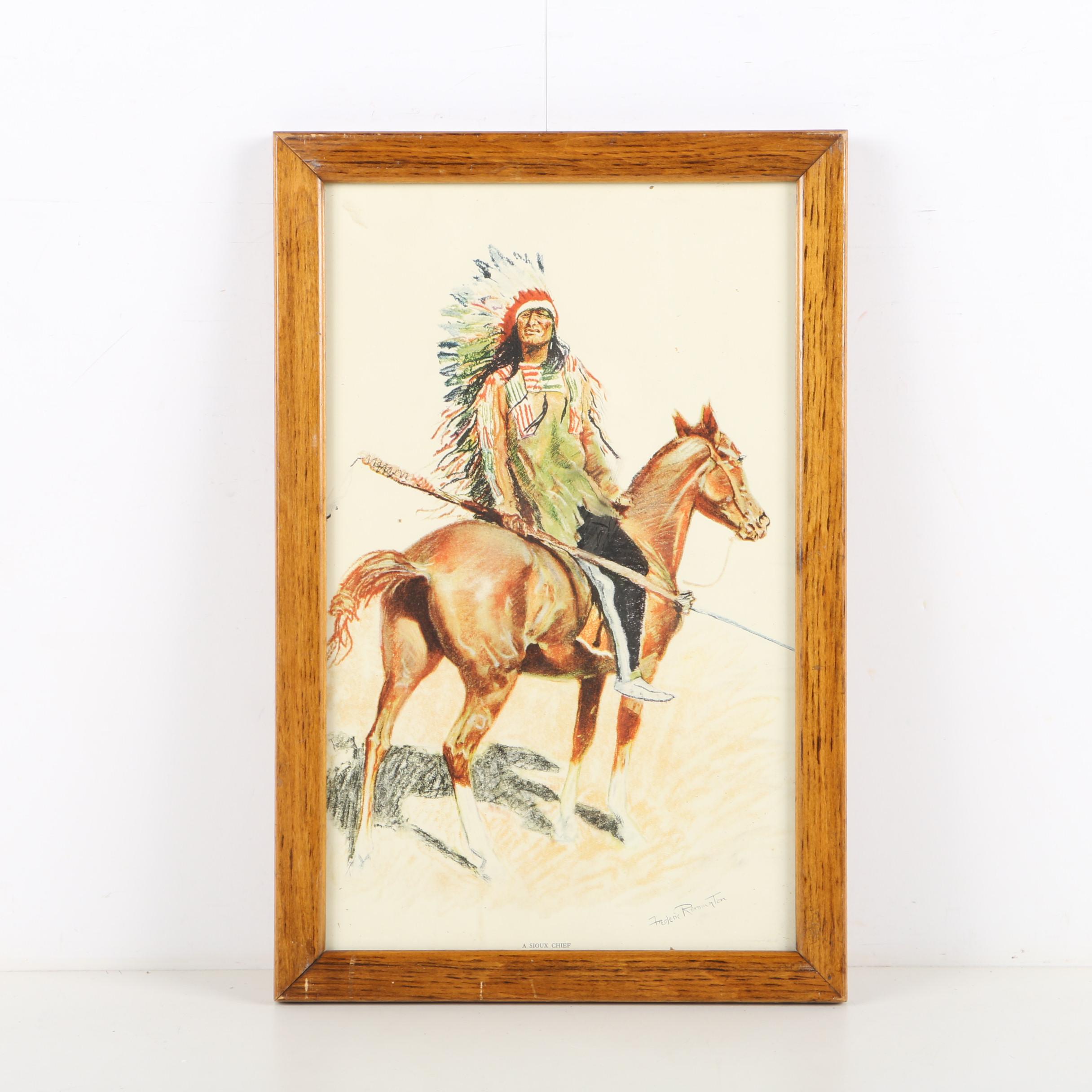 Color Lithograph on Paper After Frederic Remington "A Sioux Chief"
