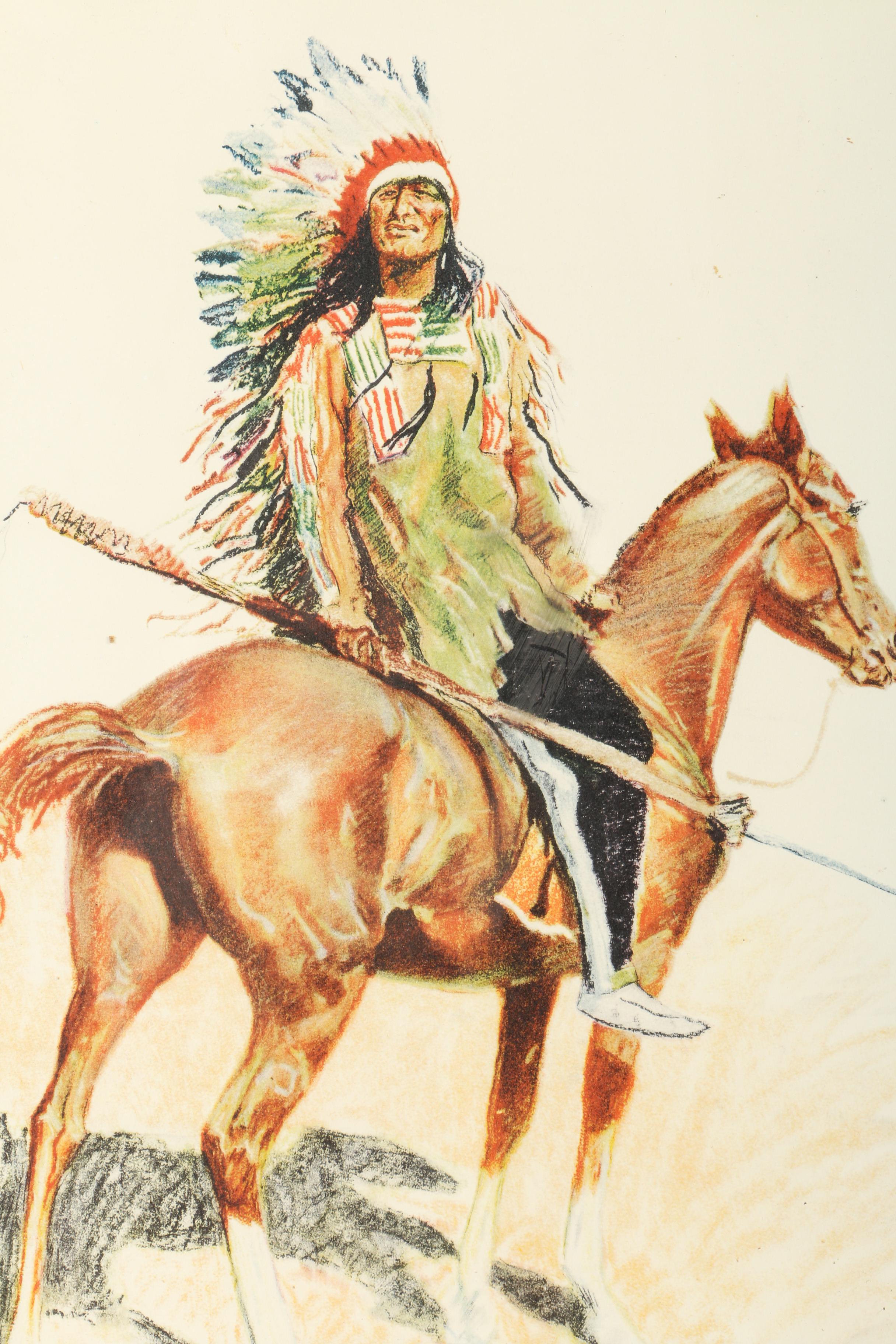 Color Lithograph on Paper After Frederic Remington "A Sioux Chief"