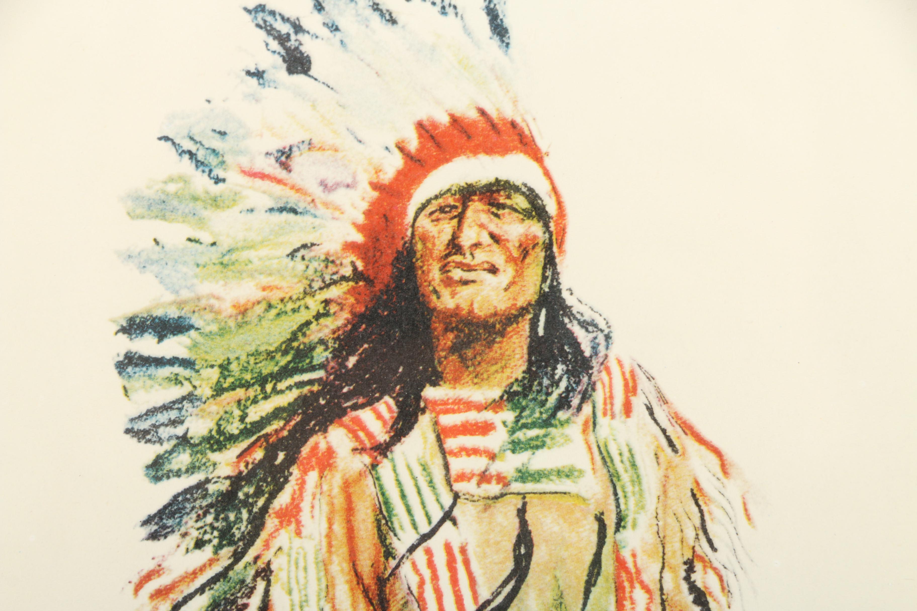 Color Lithograph on Paper After Frederic Remington "A Sioux Chief"