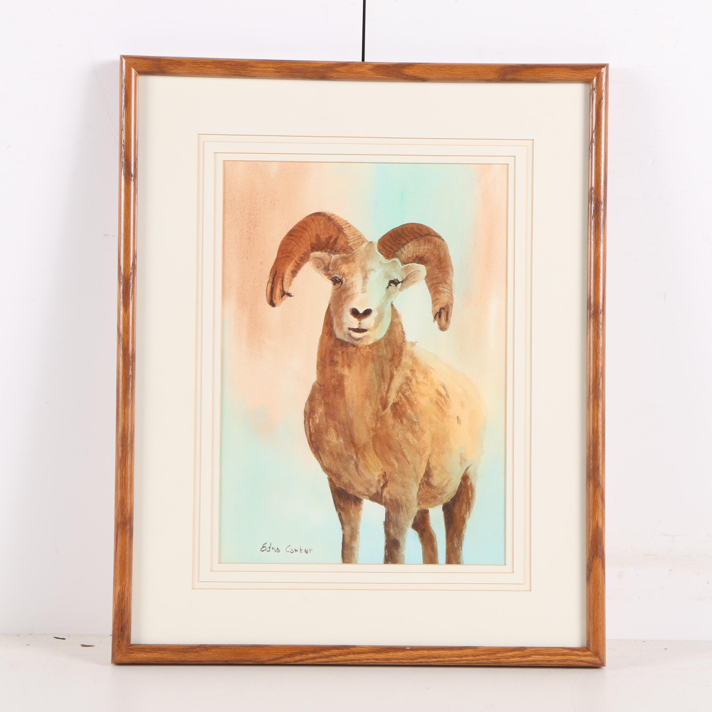 Edna Carter Gouache on Paper Bighorn Sheep