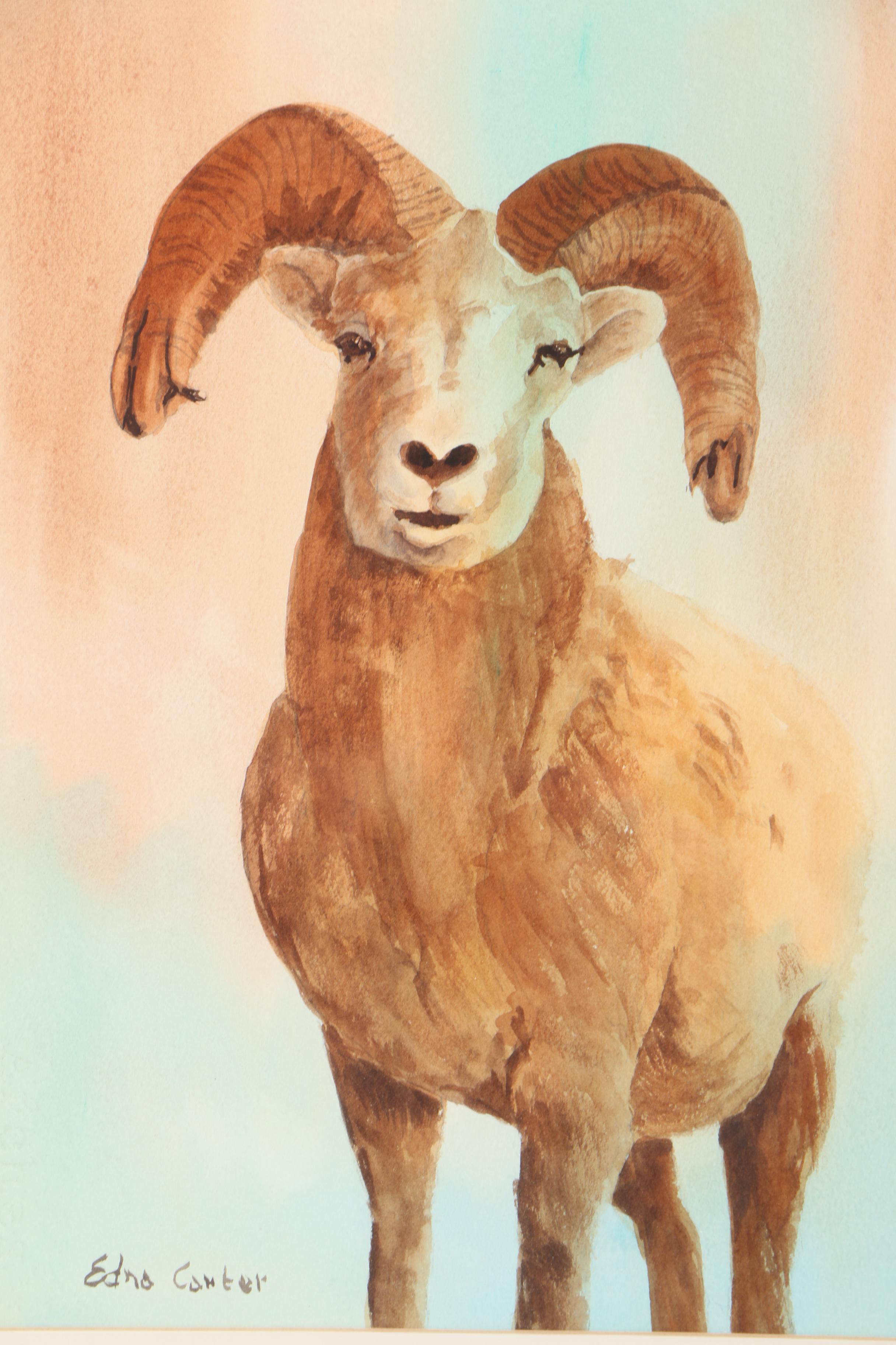 Edna Carter Gouache on Paper Bighorn Sheep