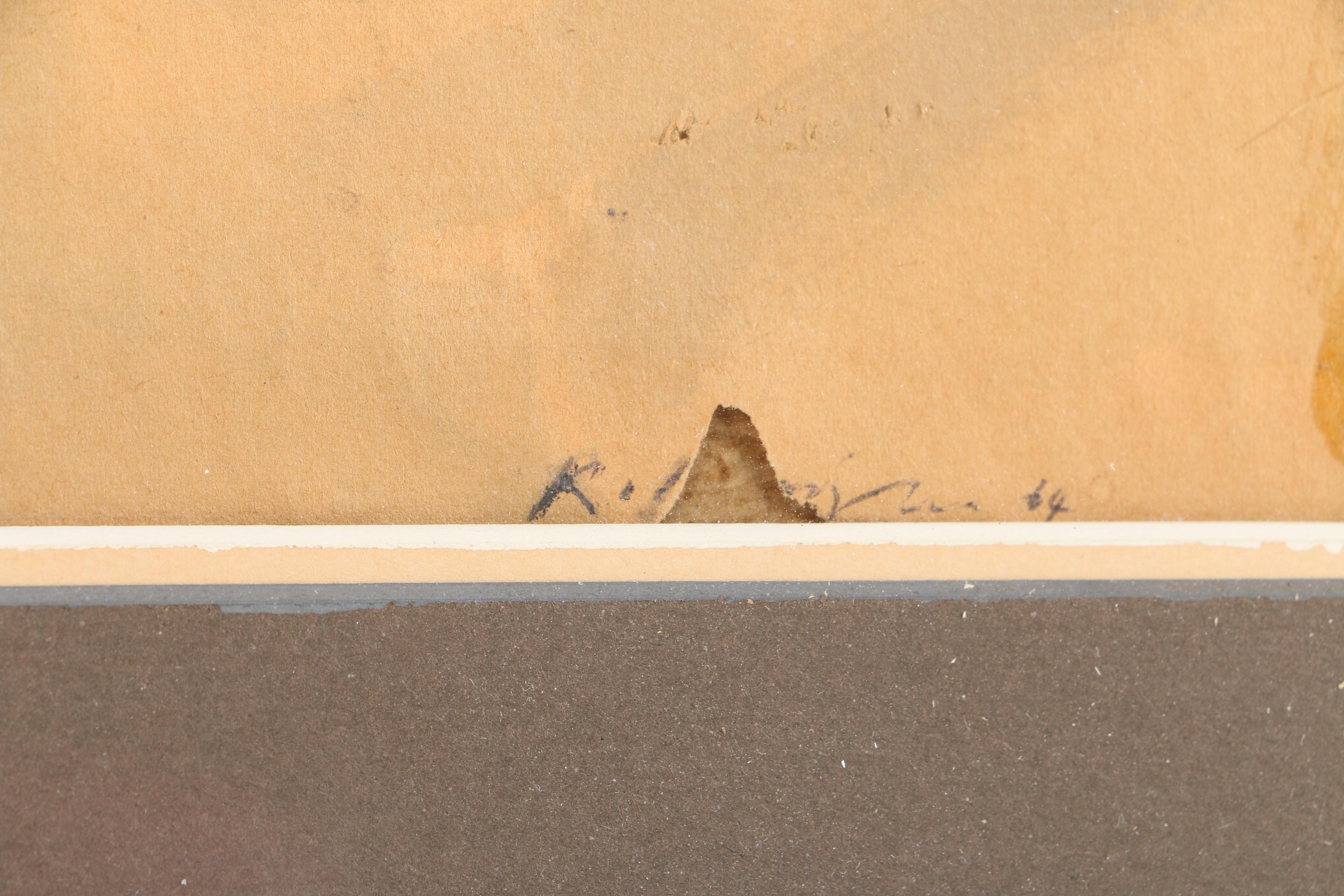 Gouache Painting on Paper of Street Corner