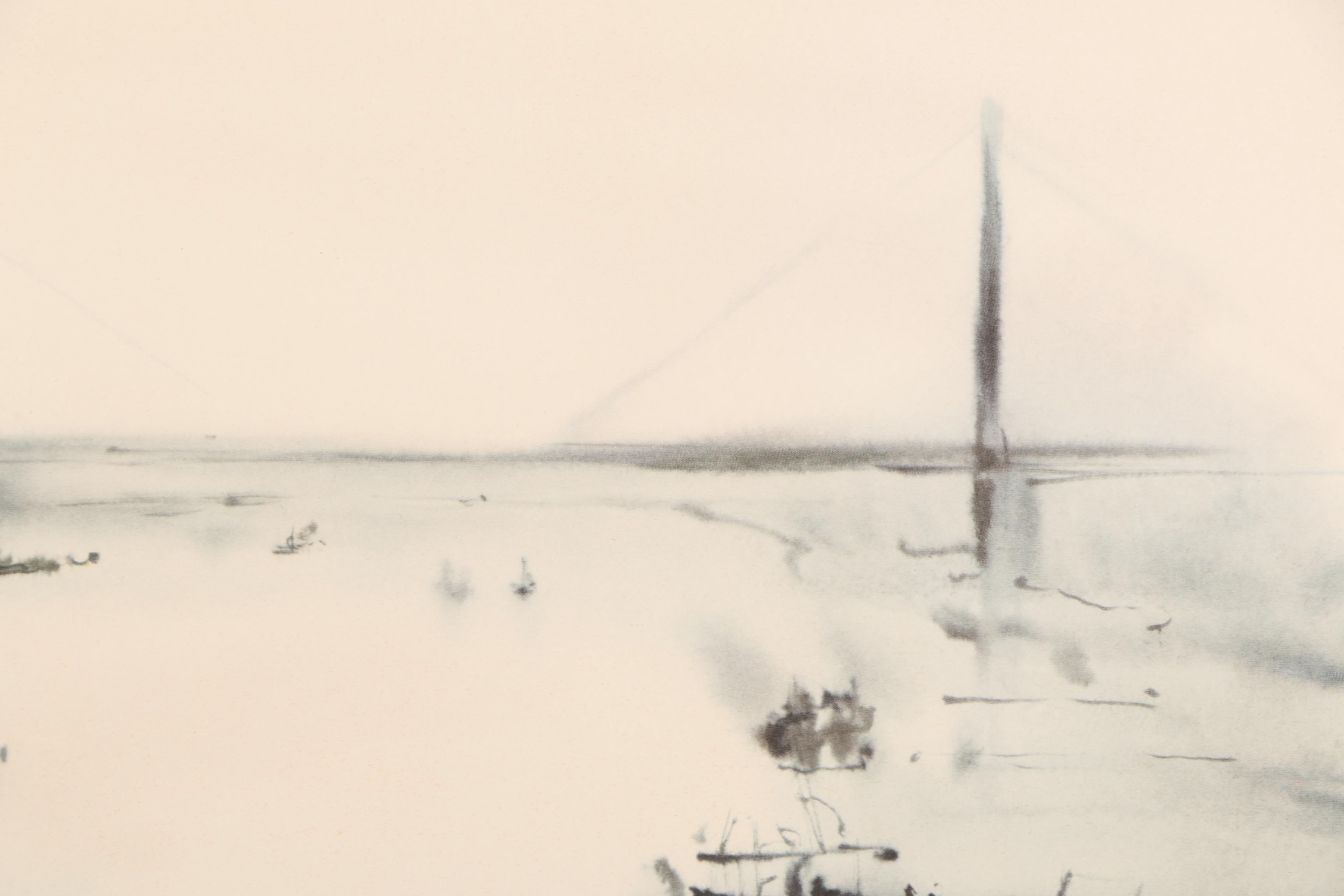 Offset Lithograph on Paper After Meyer-Garlen Watercolor of Ships