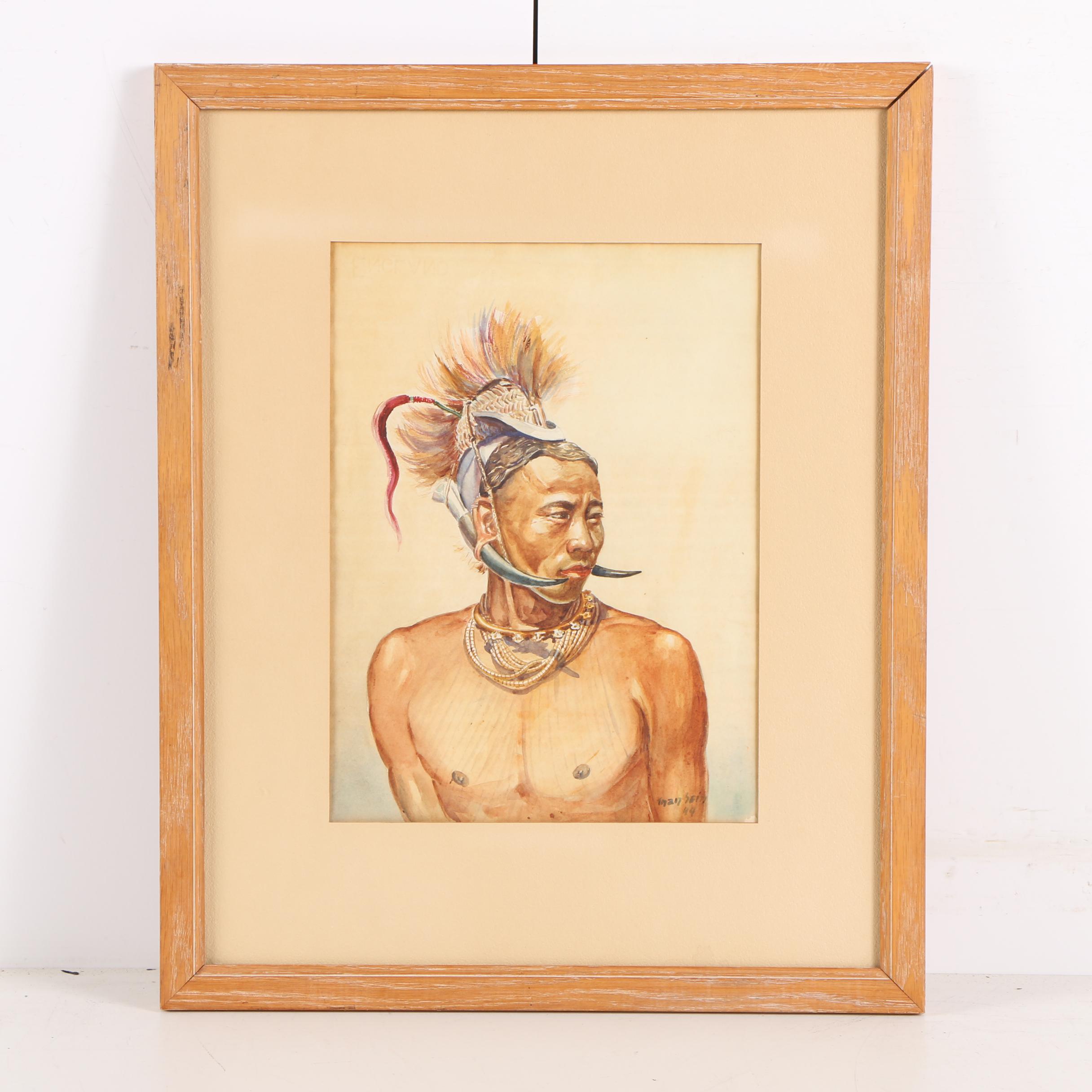 Than Sein Watercolor Painting on Paper of Central American Style Figure