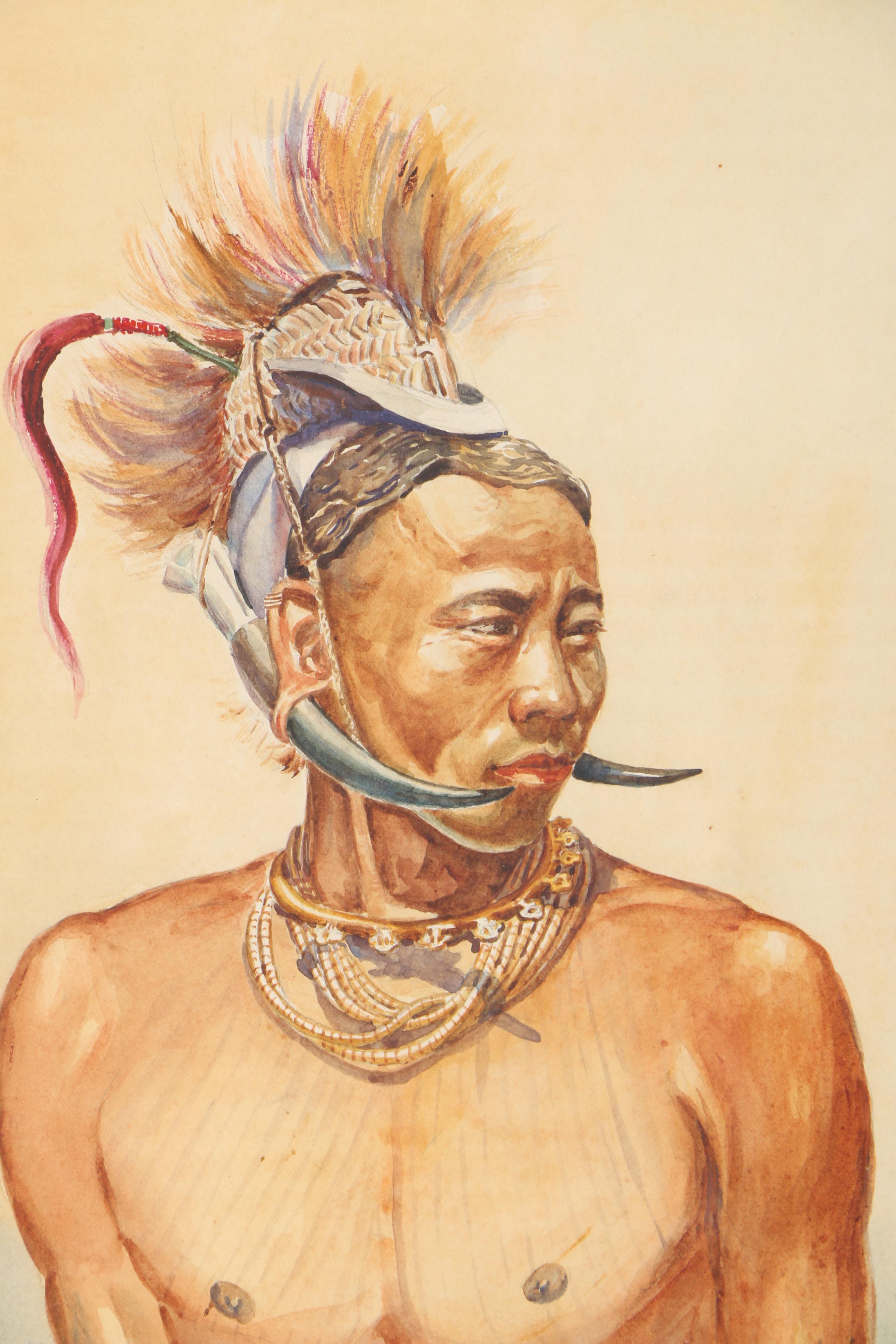 Than Sein Watercolor Painting on Paper of Central American Style Figure