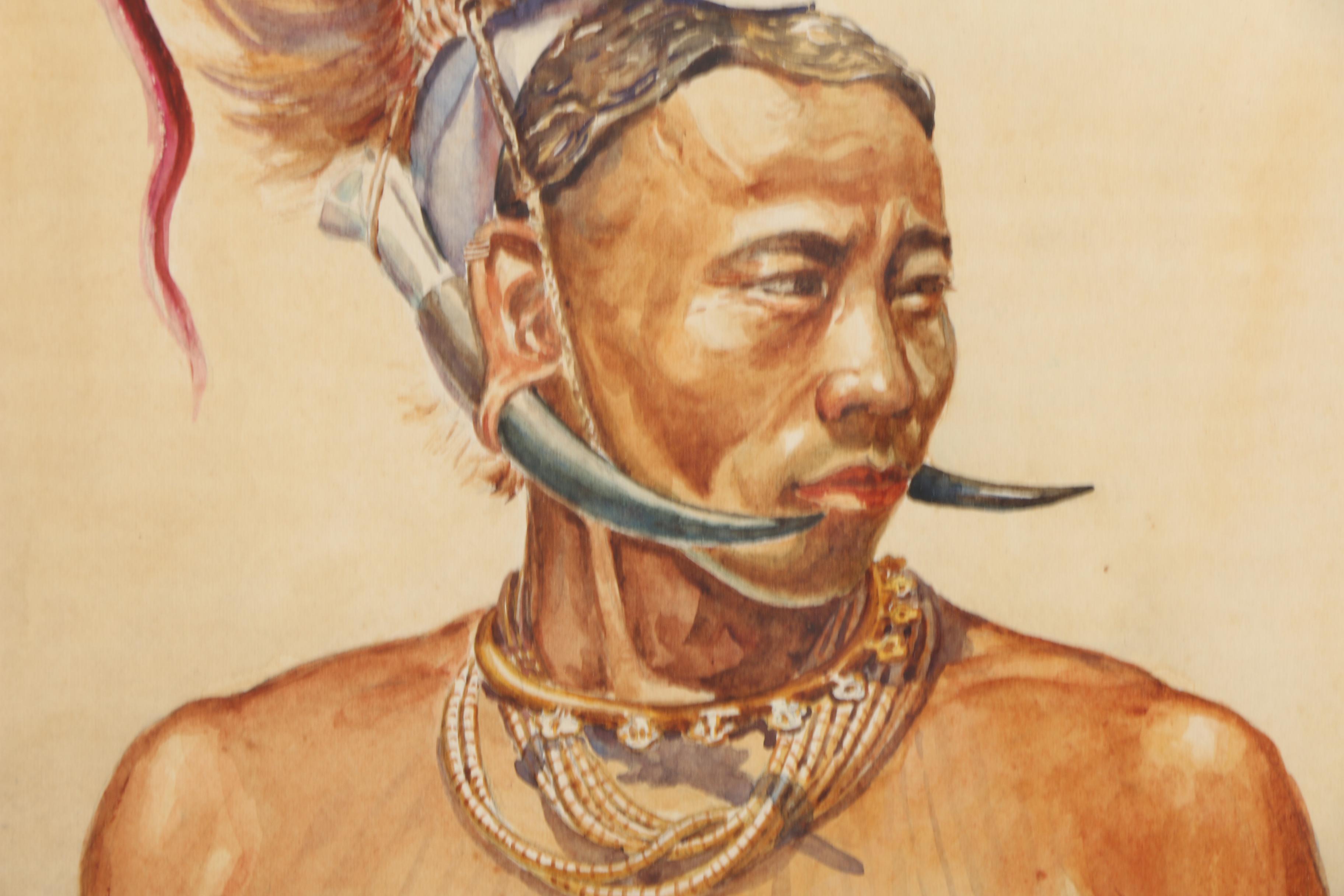 Than Sein Watercolor Painting on Paper of Central American Style Figure