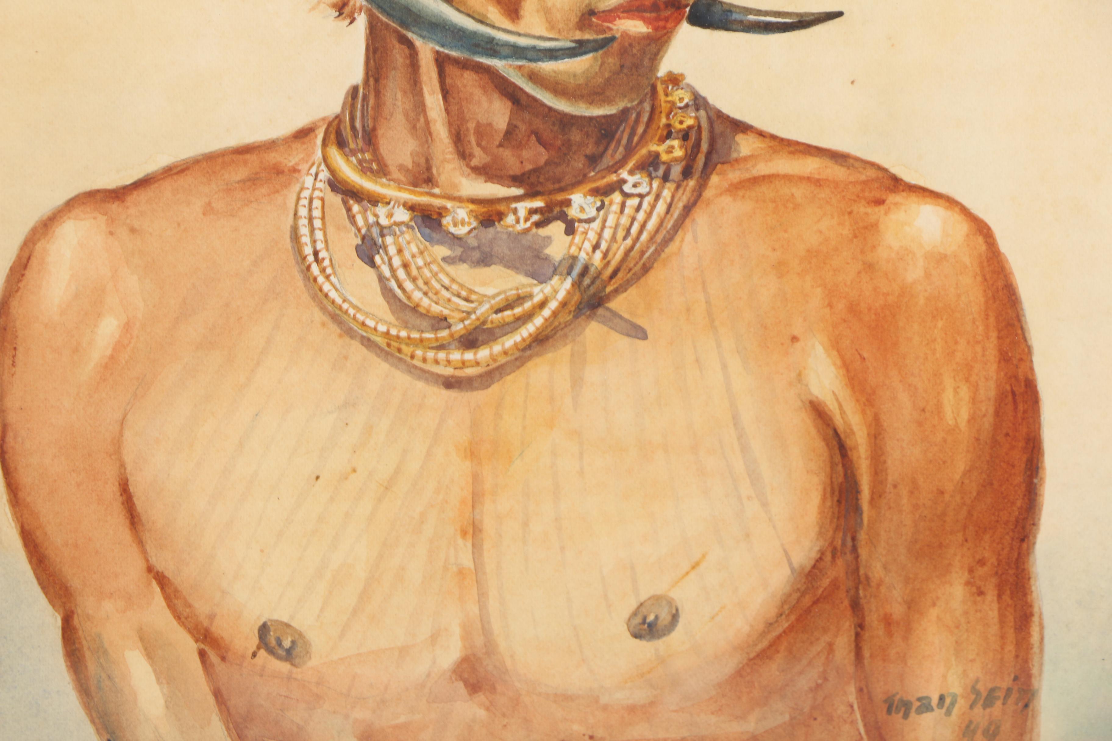 Than Sein Watercolor Painting on Paper of Central American Style Figure