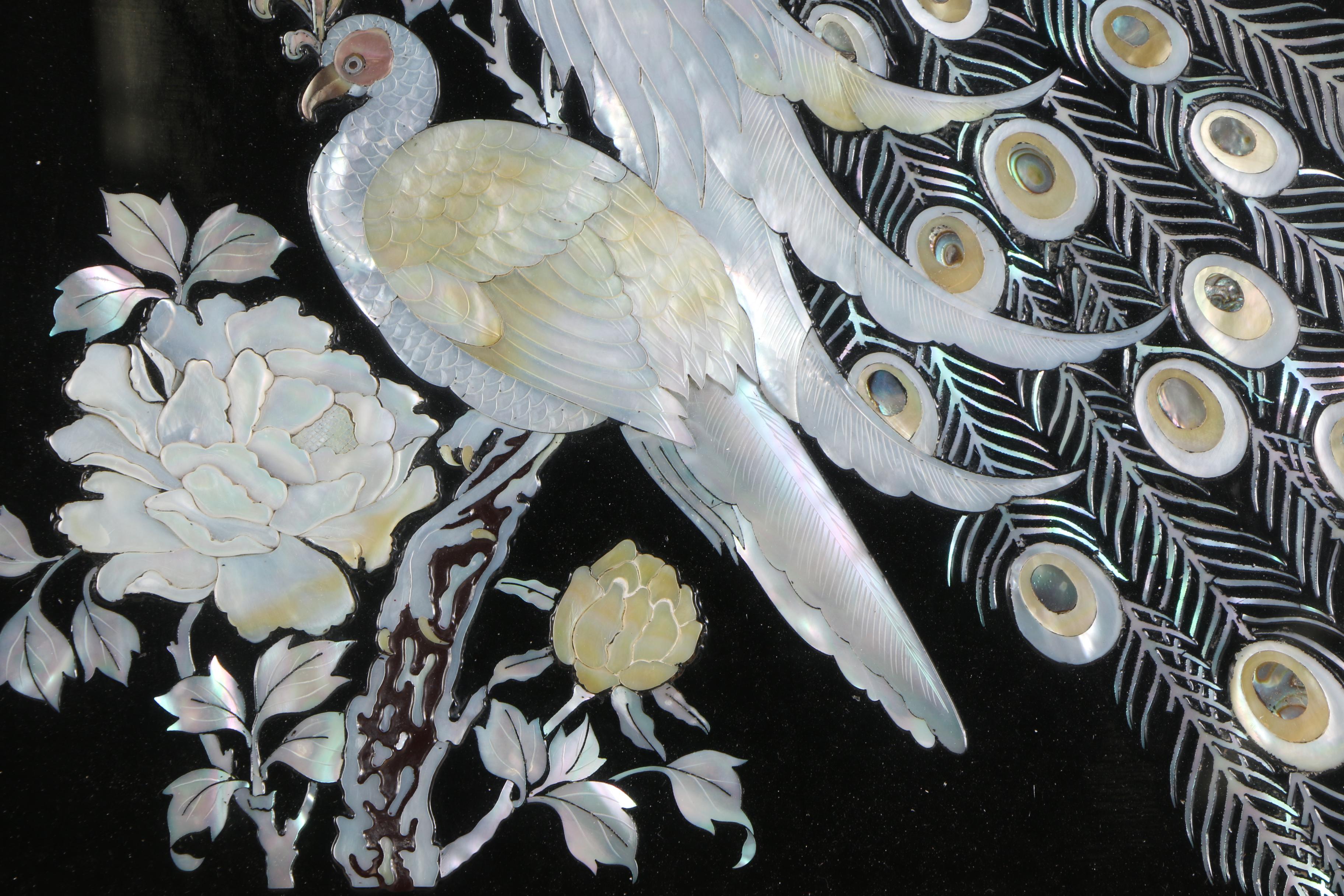 East Asian Style Mixed Media Collage of Peacocks