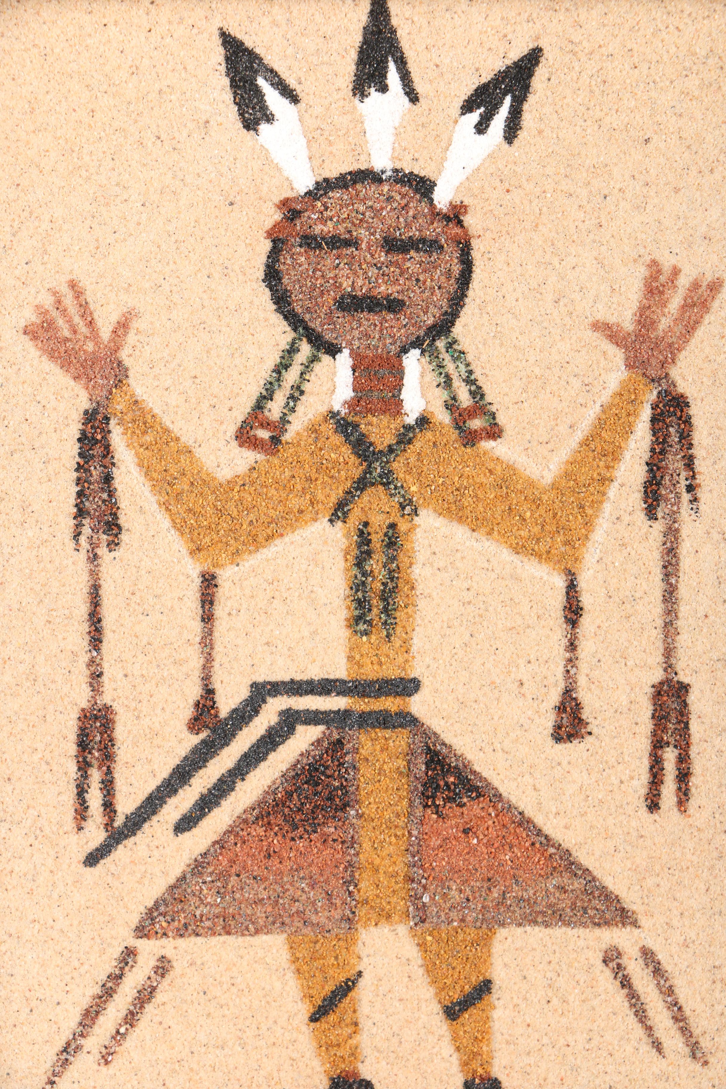 Pair of Dyed Sand Art on Board of Figures