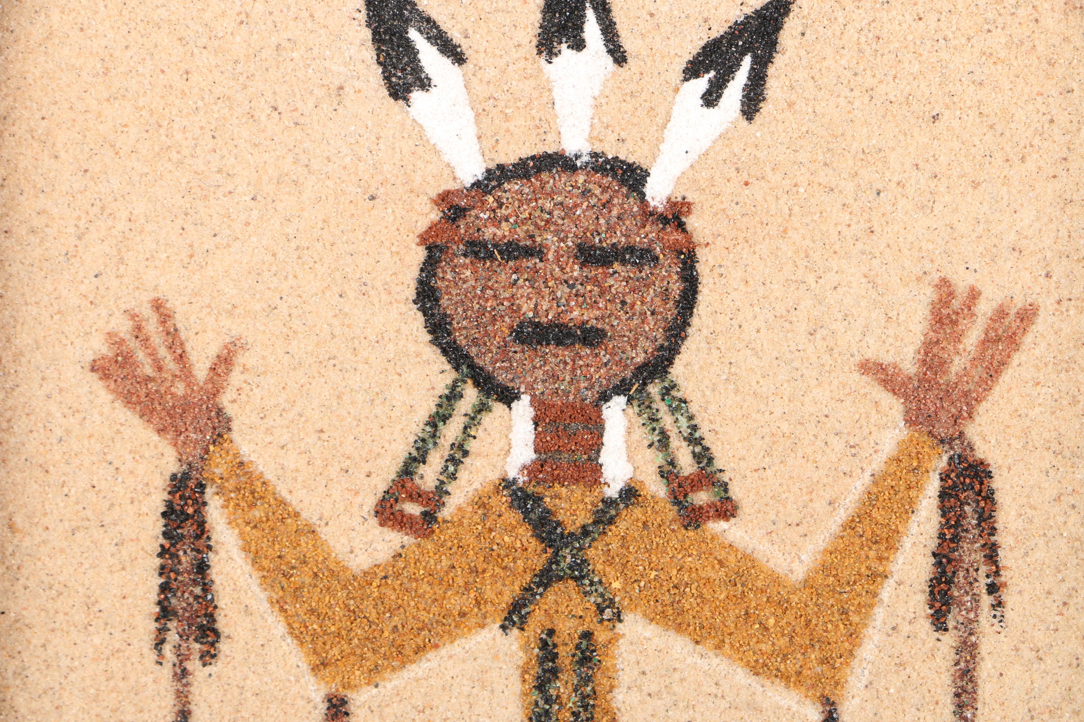 Pair of Dyed Sand Art on Board of Figures