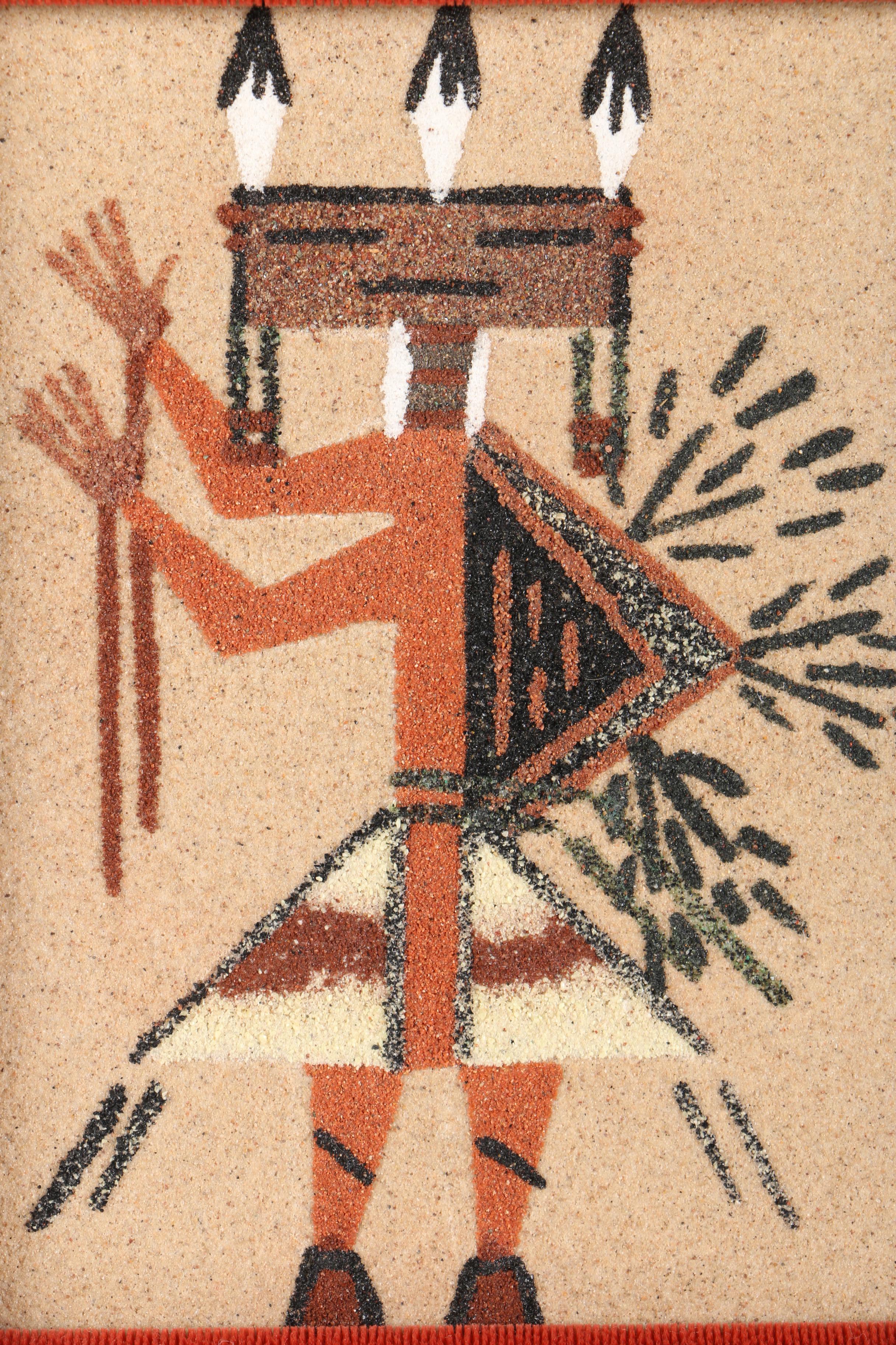 Pair of Dyed Sand Art on Board of Figures