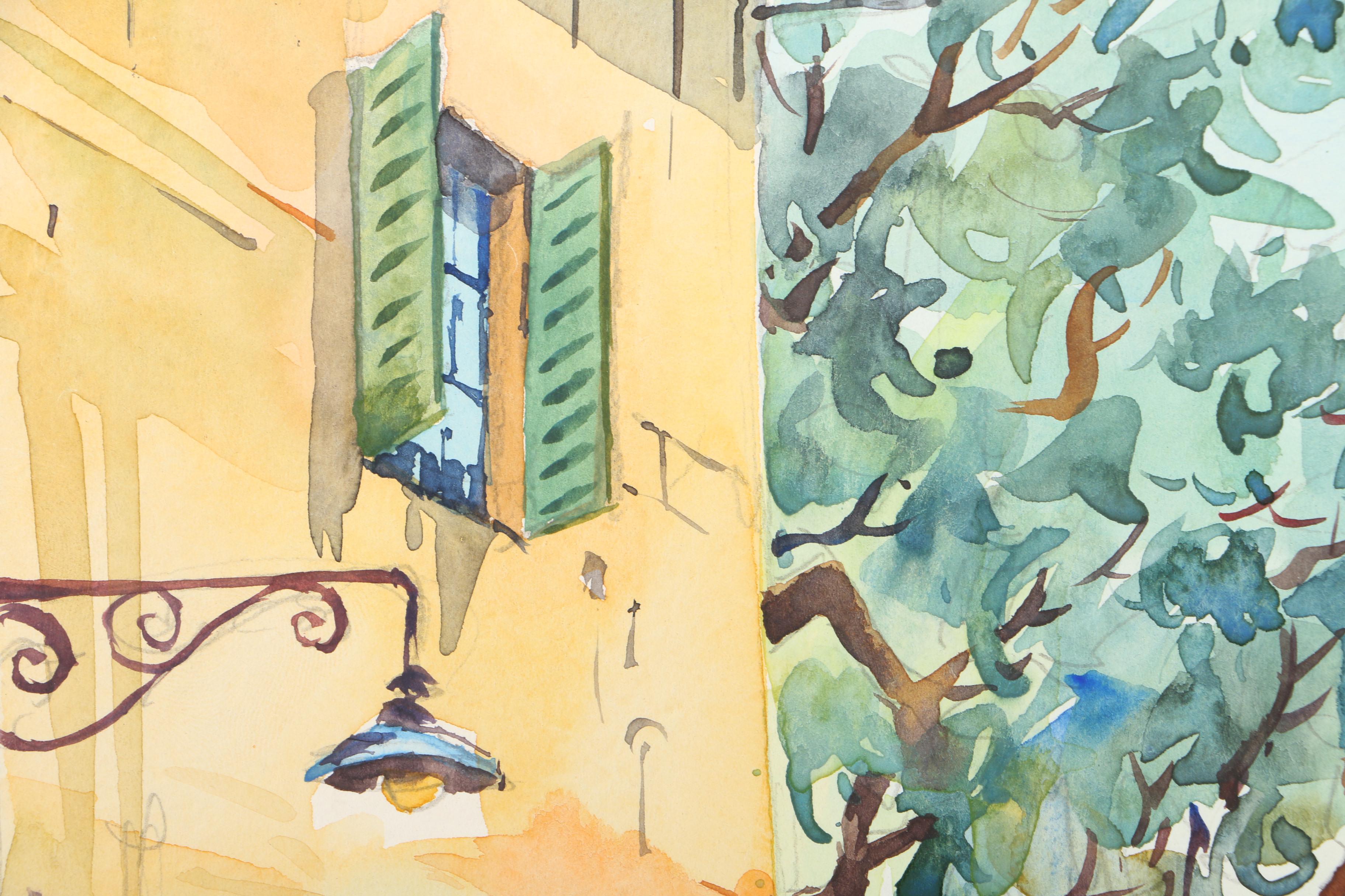 Watercolor Painting on Paper of Rustic Town Scene