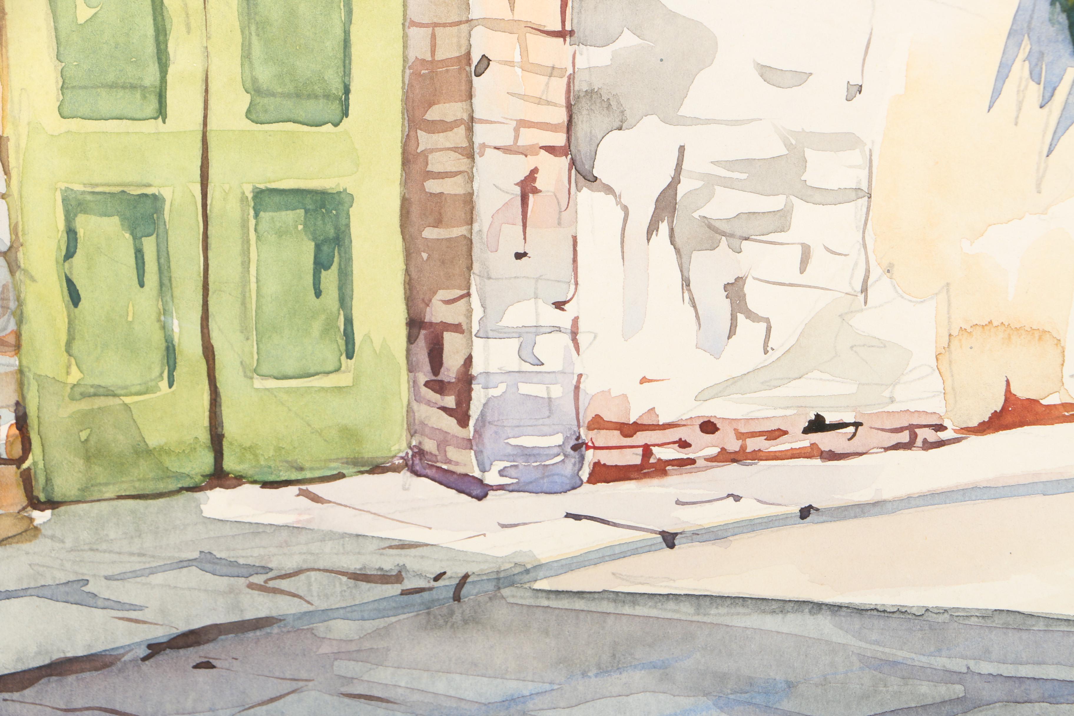 Watercolor Painting on Paper of Rustic Town Scene