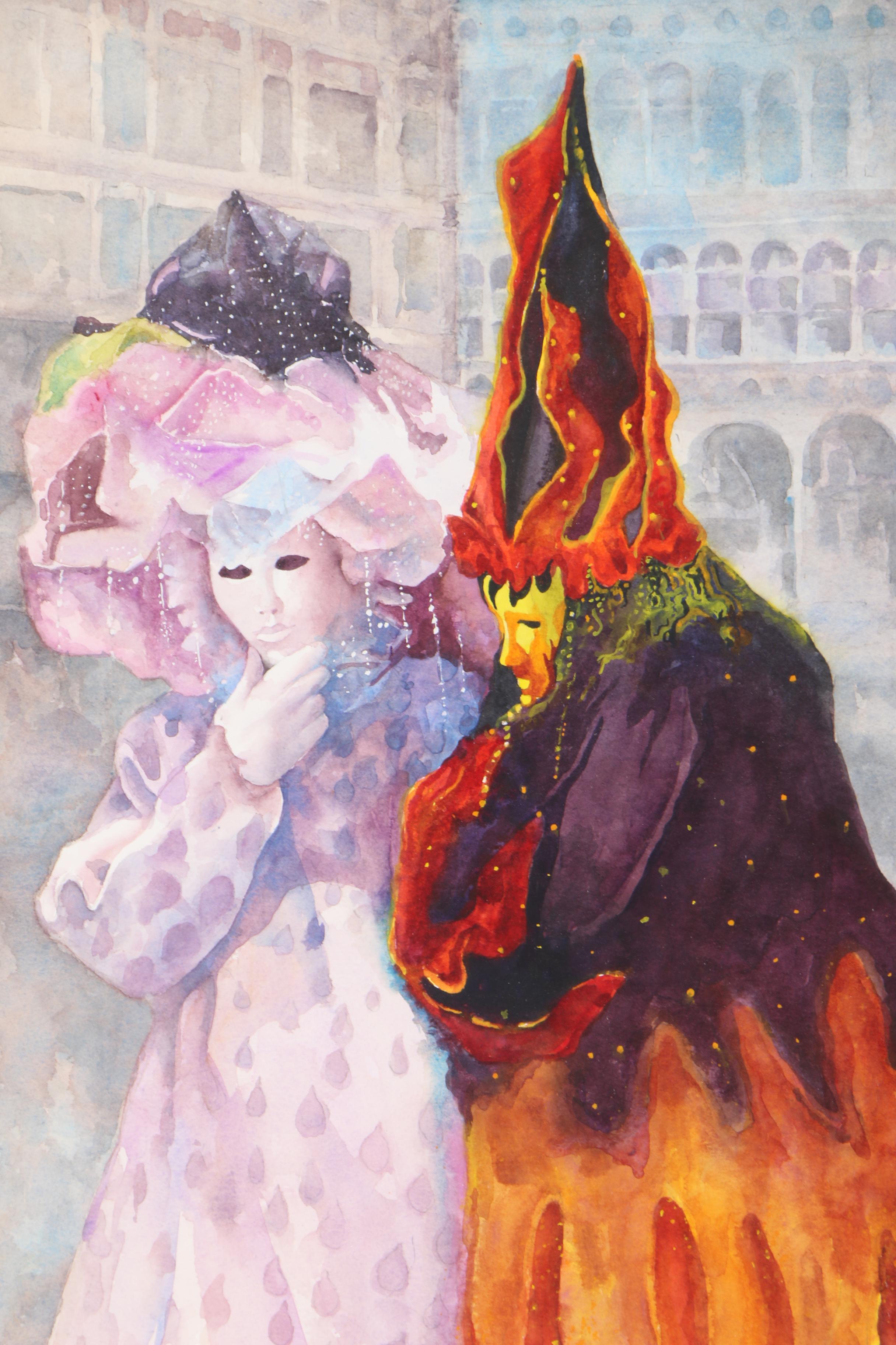 Dennis Pendleton Gouache Painting on Paper of Renaissance Style Figures