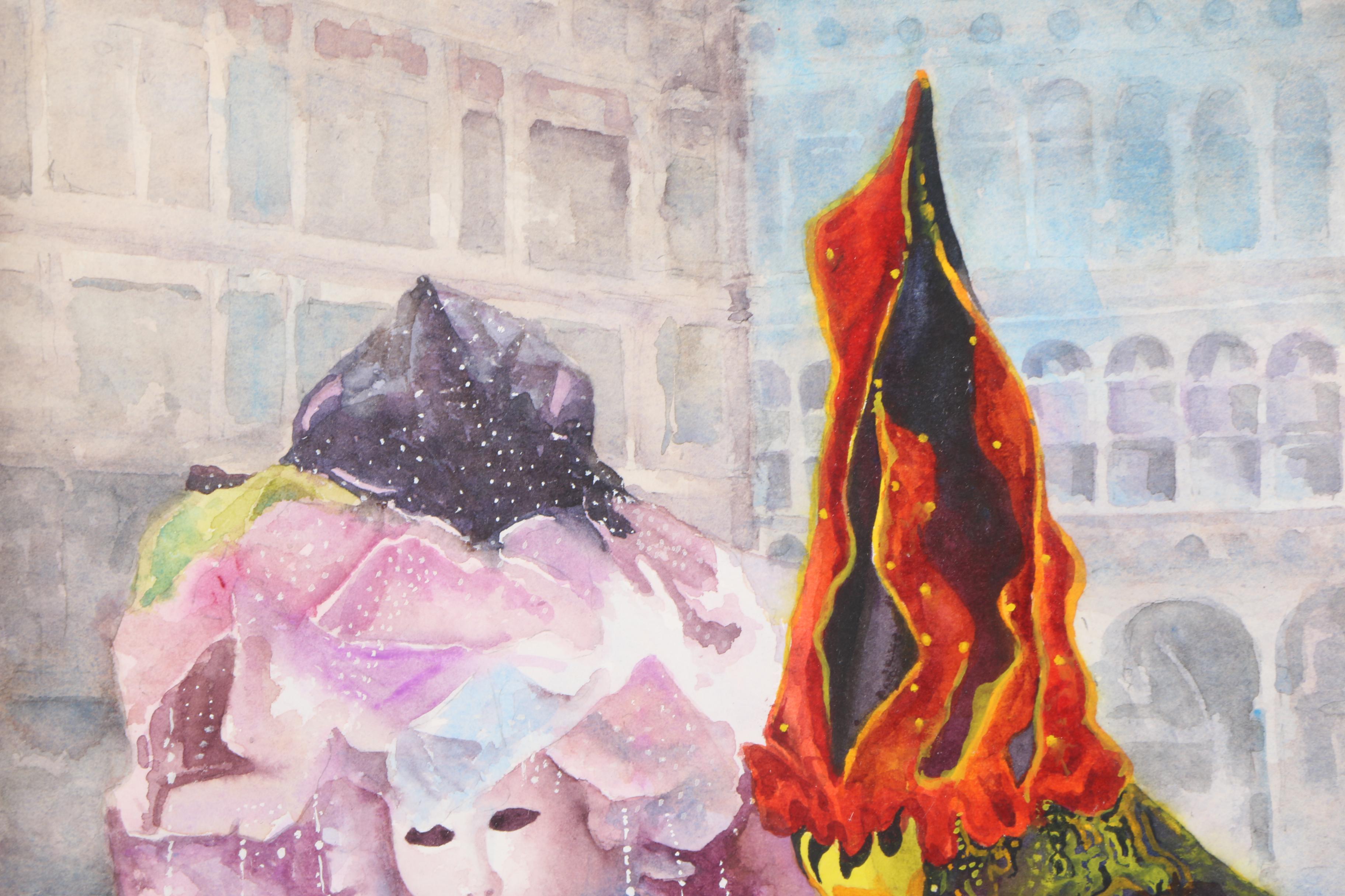 Dennis Pendleton Gouache Painting on Paper of Renaissance Style Figures