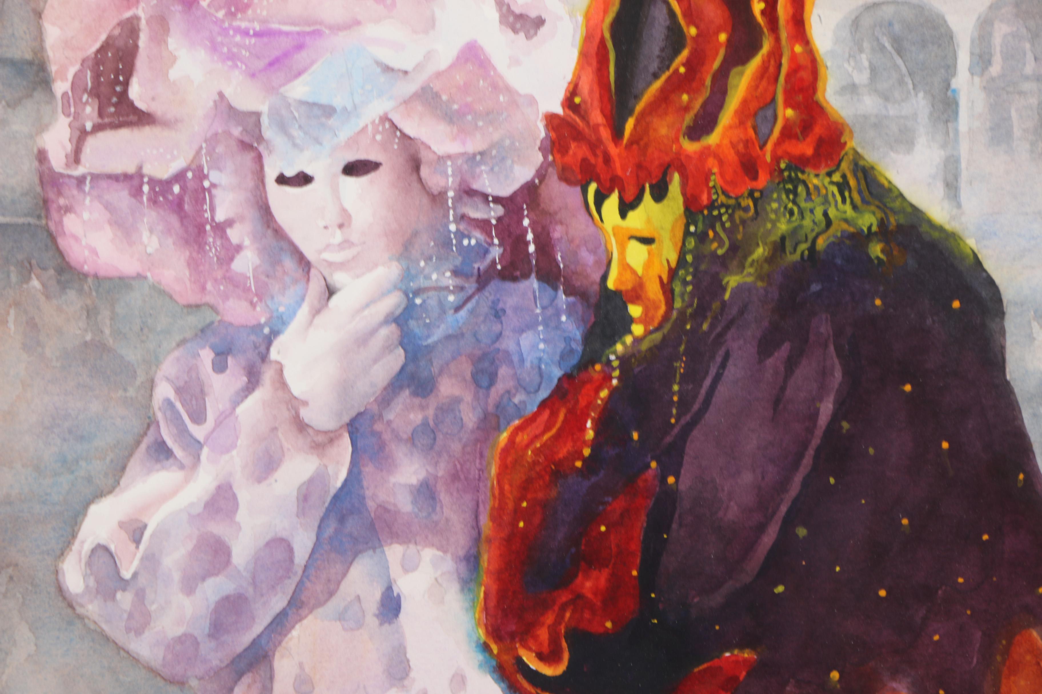 Dennis Pendleton Gouache Painting on Paper of Renaissance Style Figures