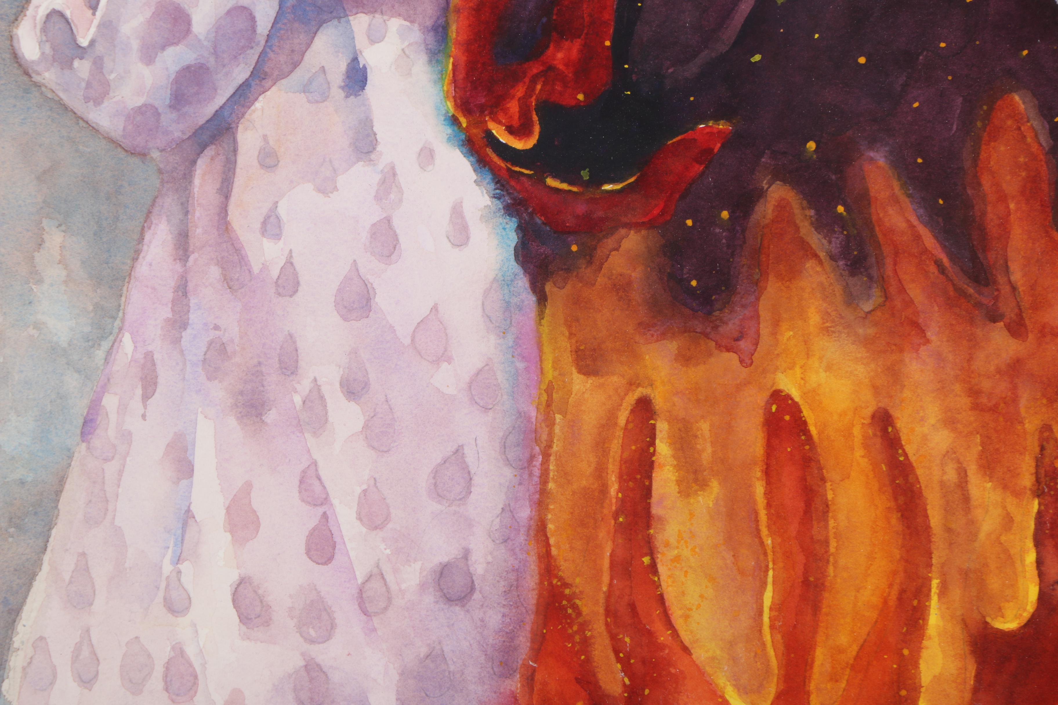 Dennis Pendleton Gouache Painting on Paper of Renaissance Style Figures