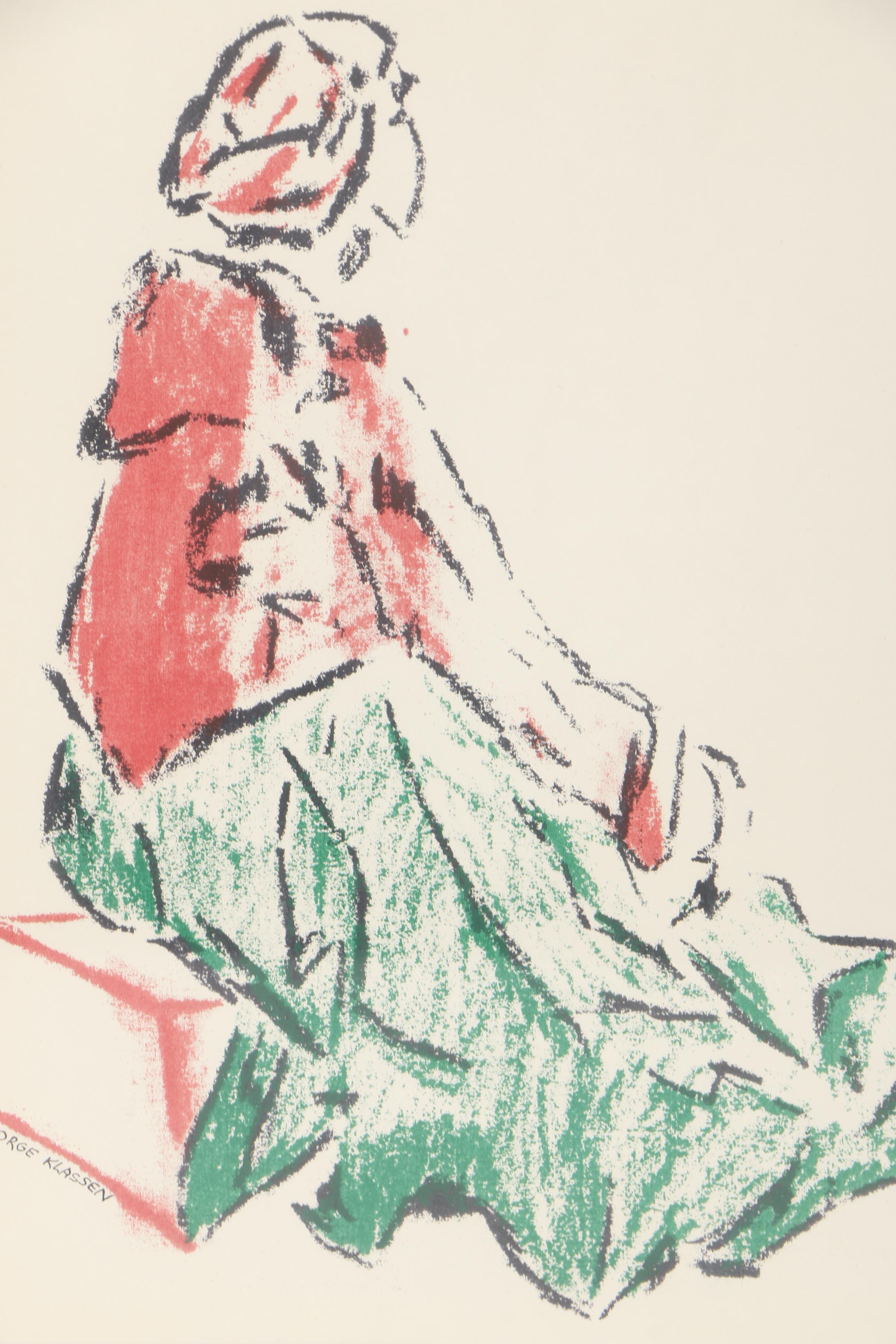 Serigraph on Paper After George Klassen of a Girl in Red and Green