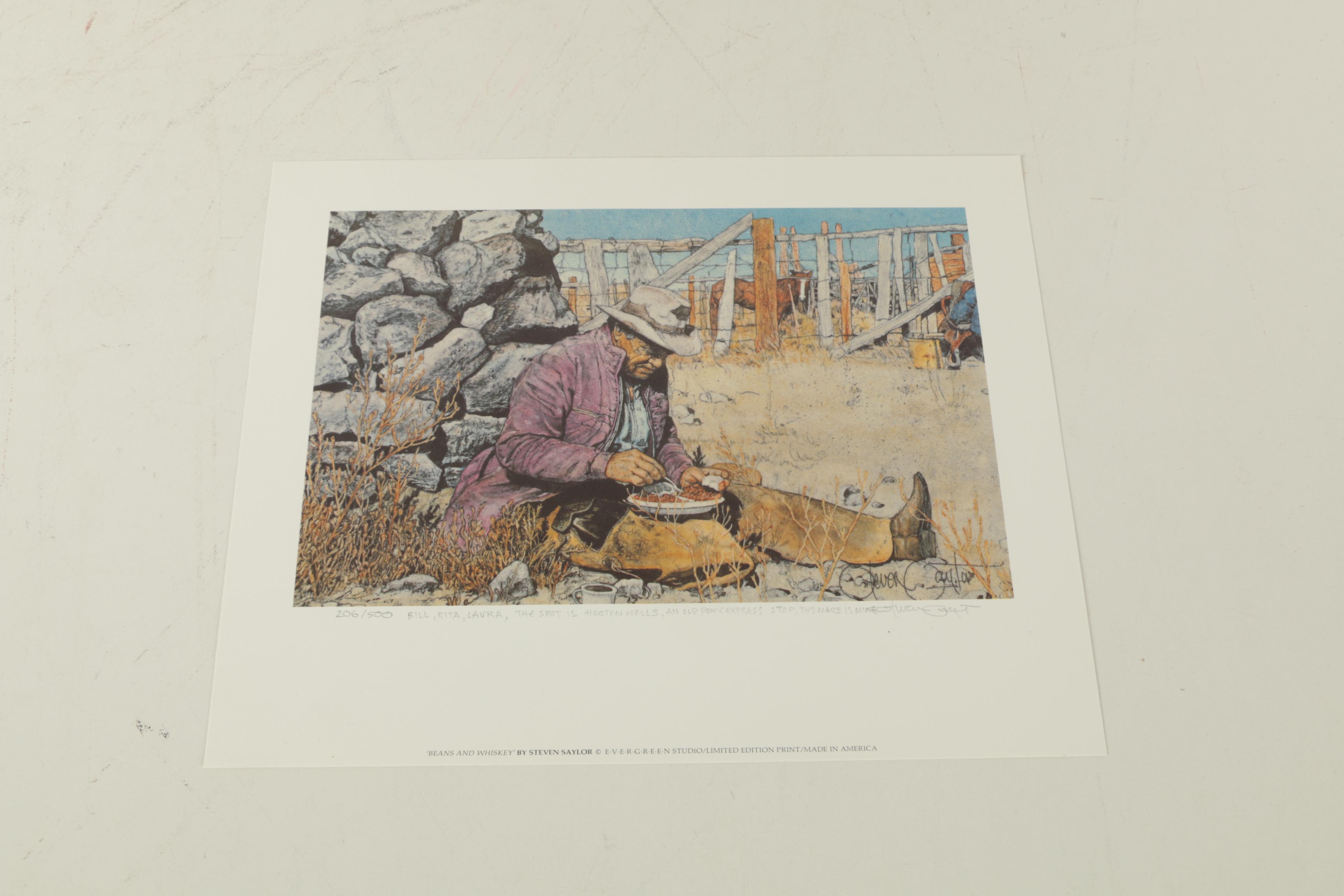 Steven Saylor Limited Edition Offset Lithographs Including "Beans and Whiskey"