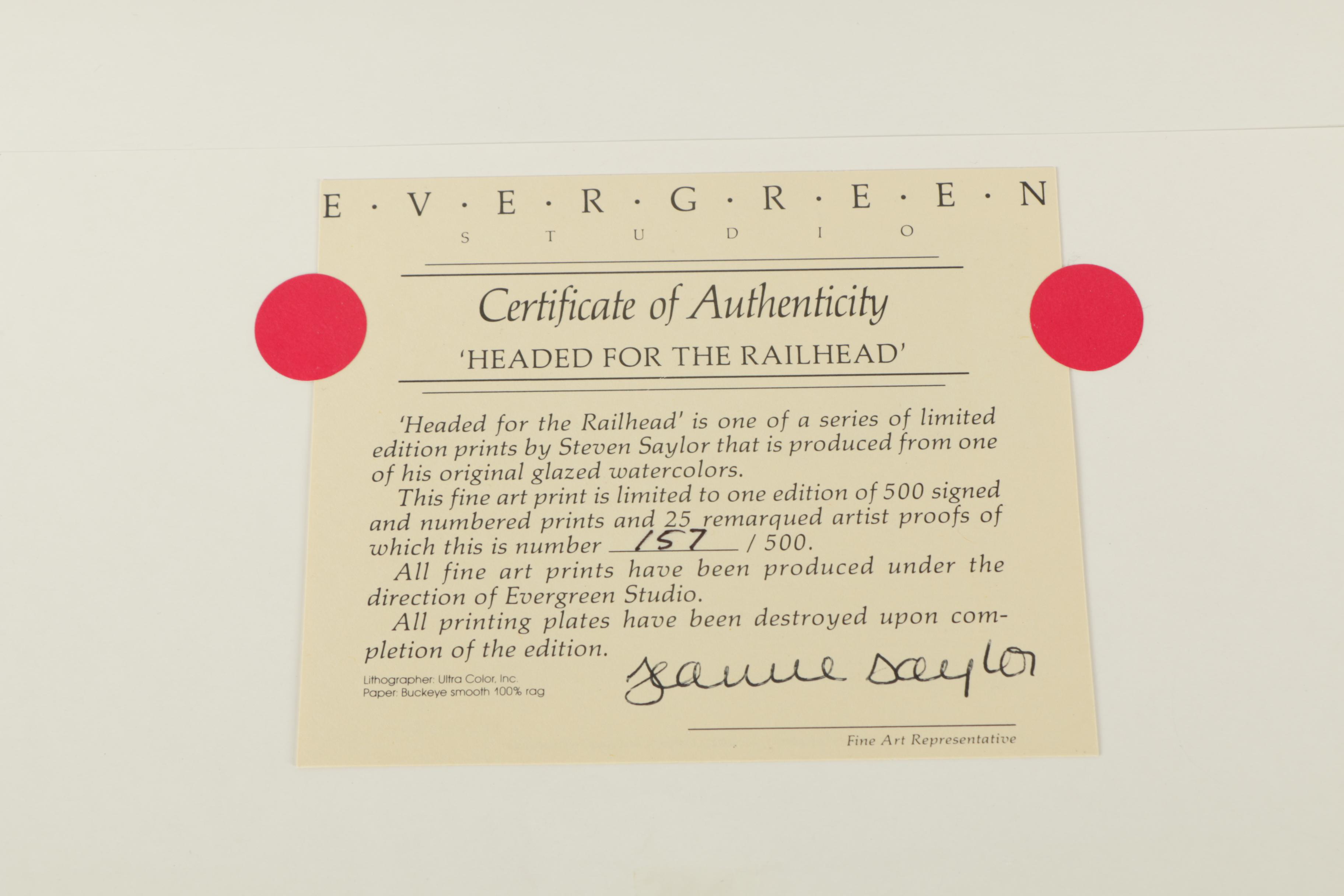 Steven Saylor Limited Edition Offset Lithographs Including "Beans and Whiskey"